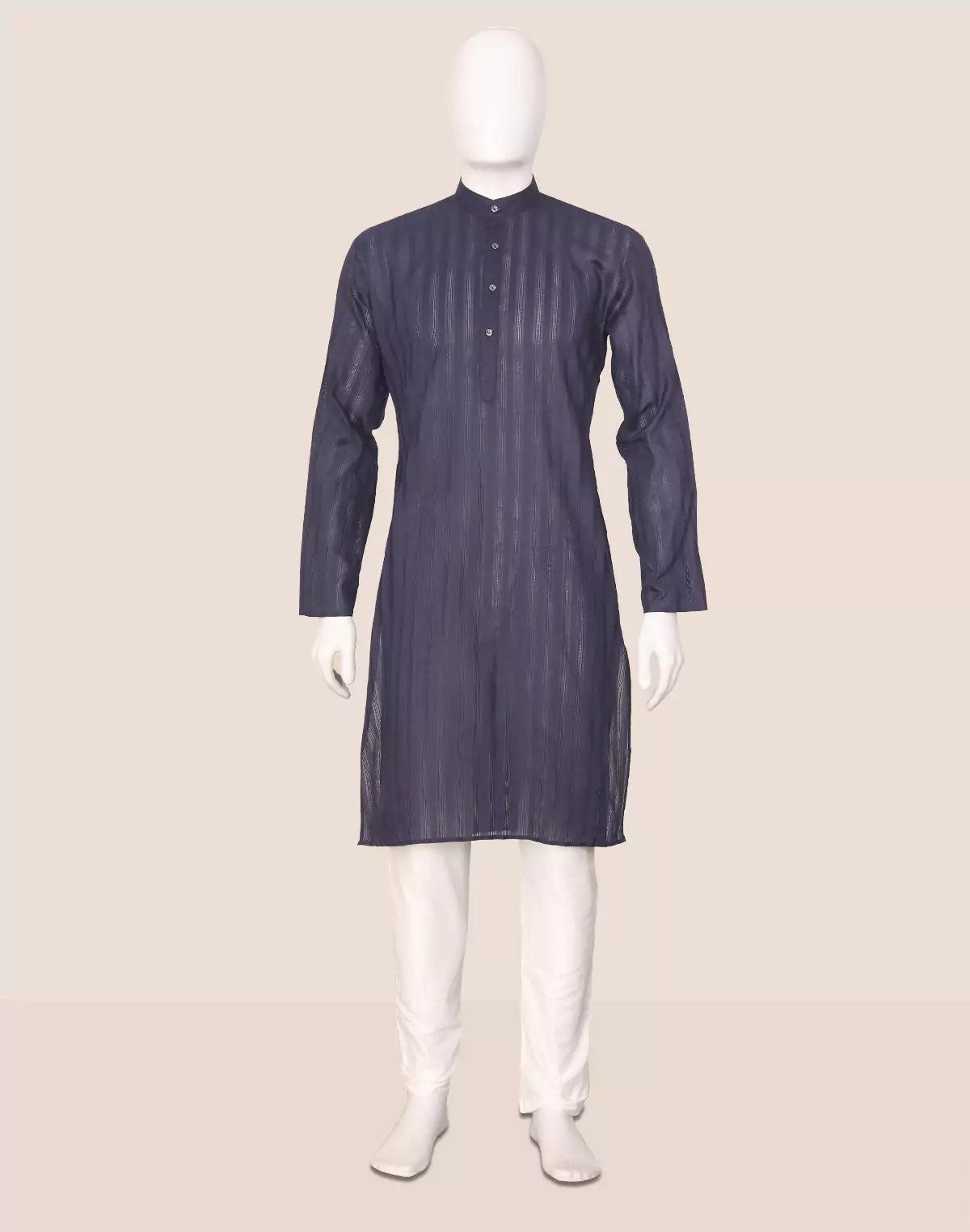 Image of Striped Patterned Cotton Kurta Pajama with Thread work