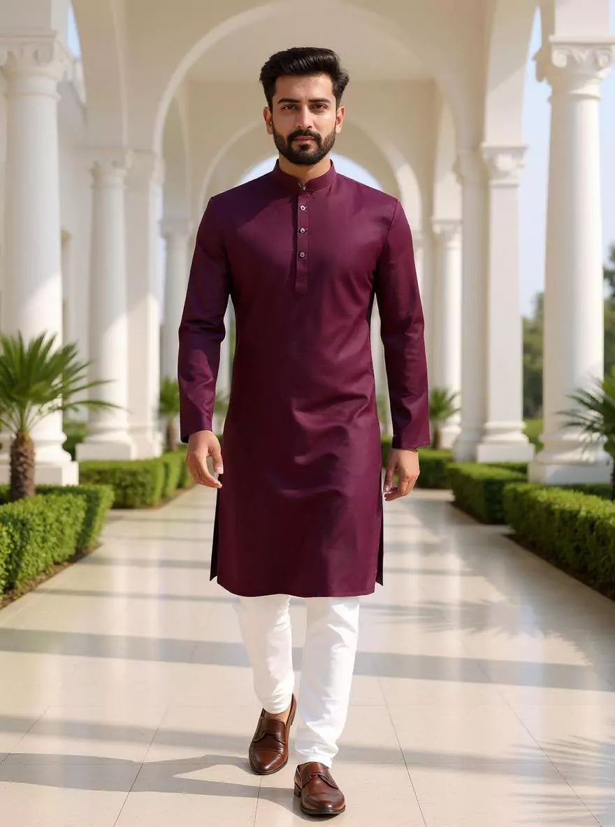 Image of Self Geometric Weaving Cotton Kurta with Pyjama