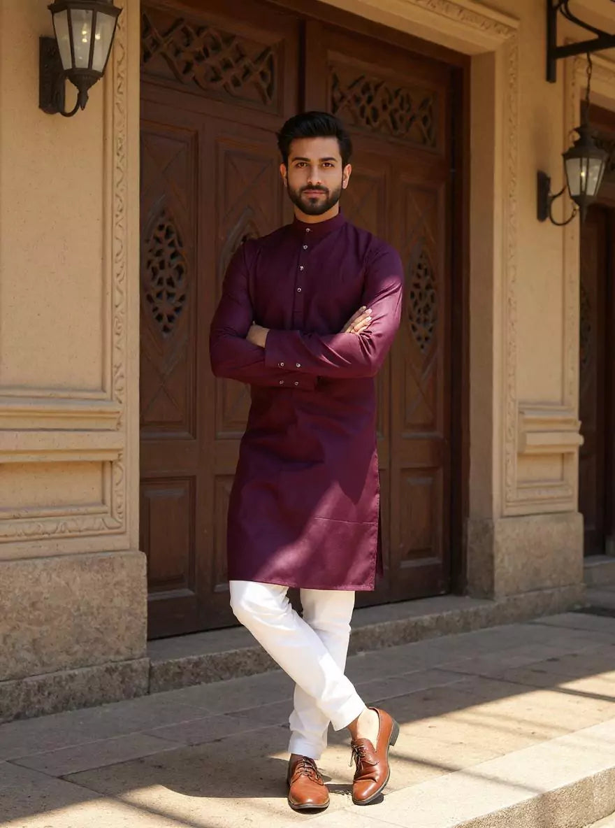Image of Self Geometric Weaving Cotton Kurta with Pyjama