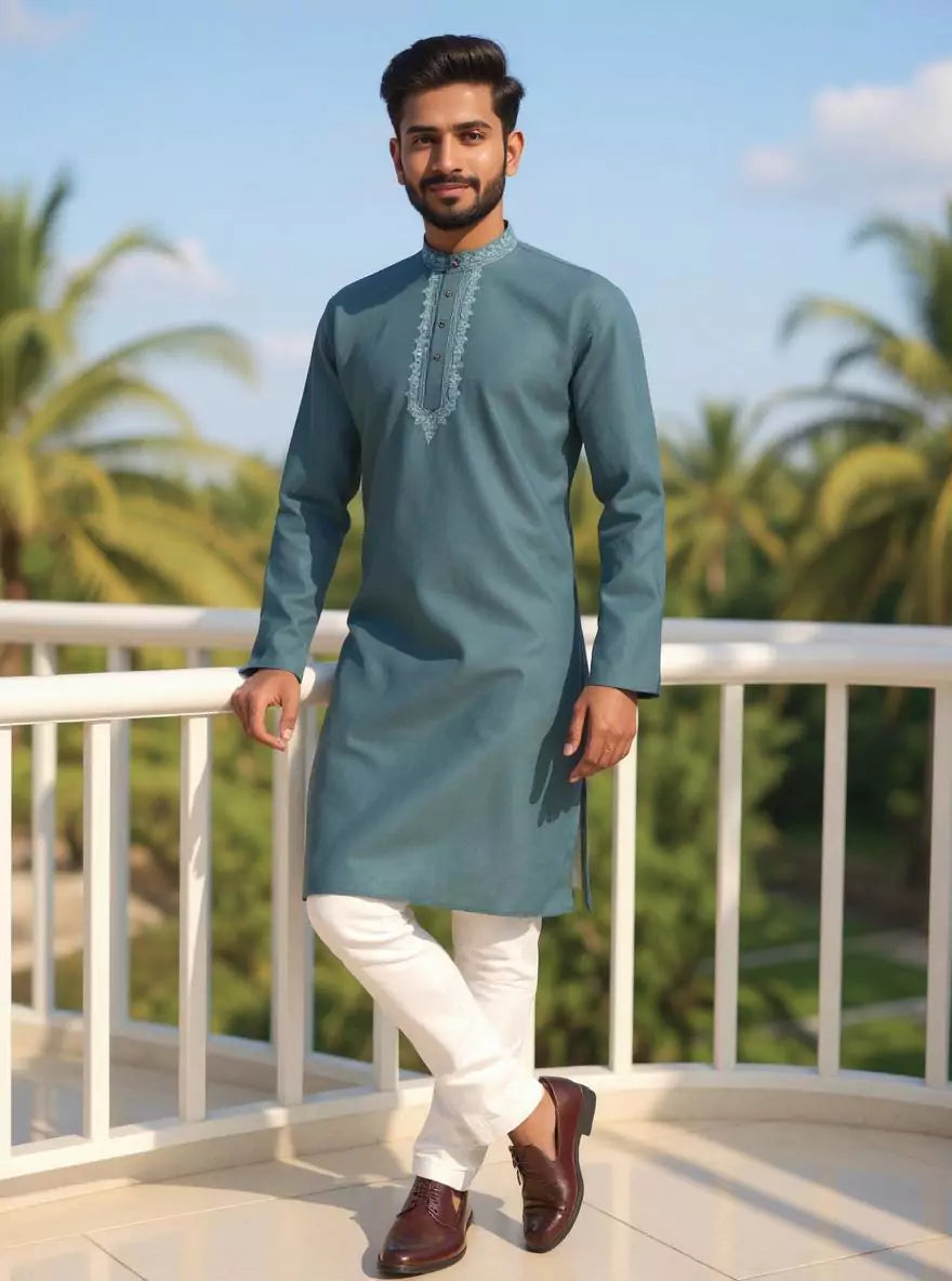 Cotton Plain Casual Kurta Pyjama Set