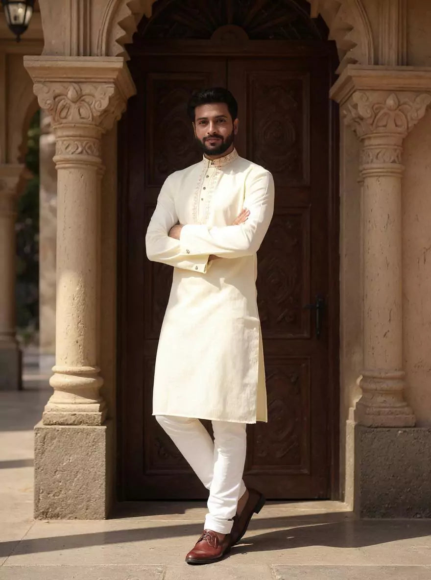 Image of Cotton Plain Casual Kurta Pyjama Set