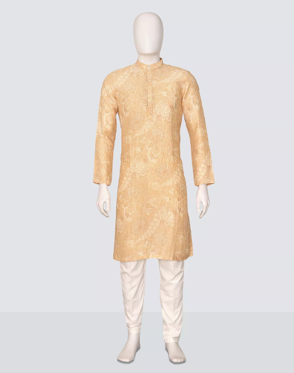 Floral Print Yellow Lenin Kurta Pyjama Set