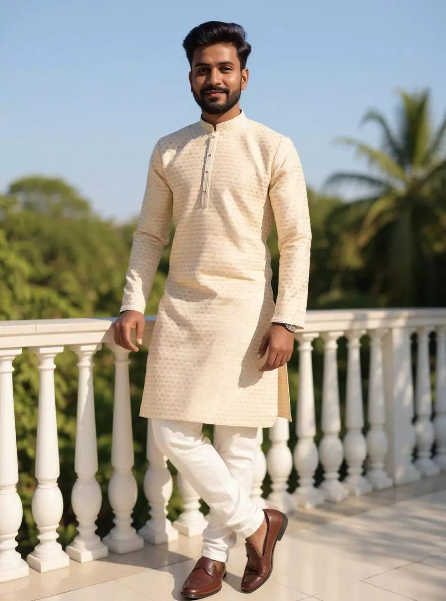 Image of Jacquard Floral Kurta and Pyjama Set
