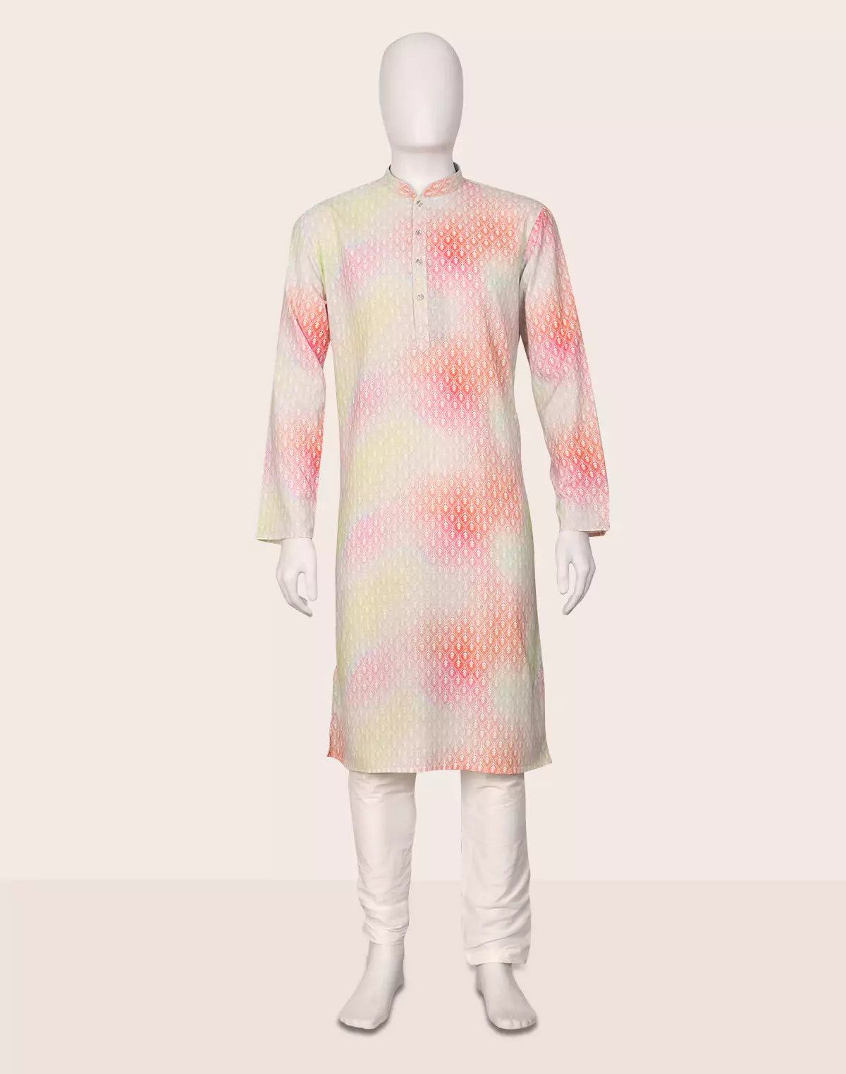 Image of Pink Floral Printed Cotton Kurta and Pyjama