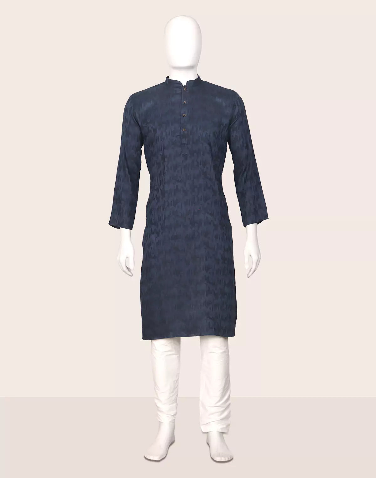 Image of Navy Blue Graphic Weaving Cotton Kurta Pajama