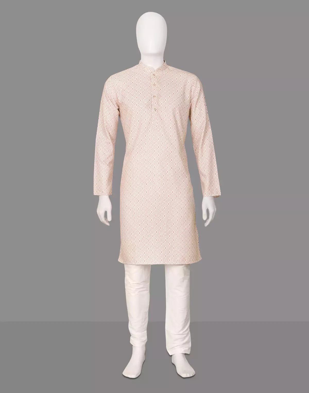 Image of Pink Trellis Patterned Cotton Kurta with Pyjama Set