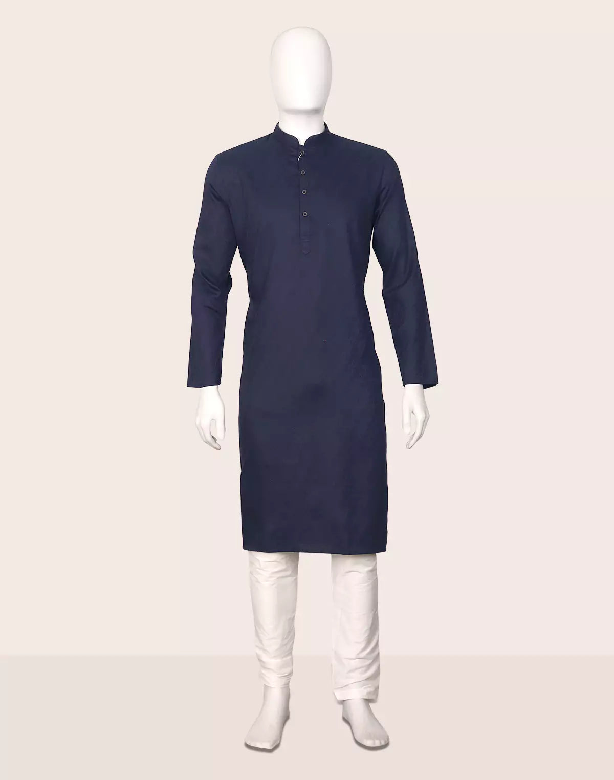 Image of Blue Self Woven Design Cotton Kurta Pyjama Set