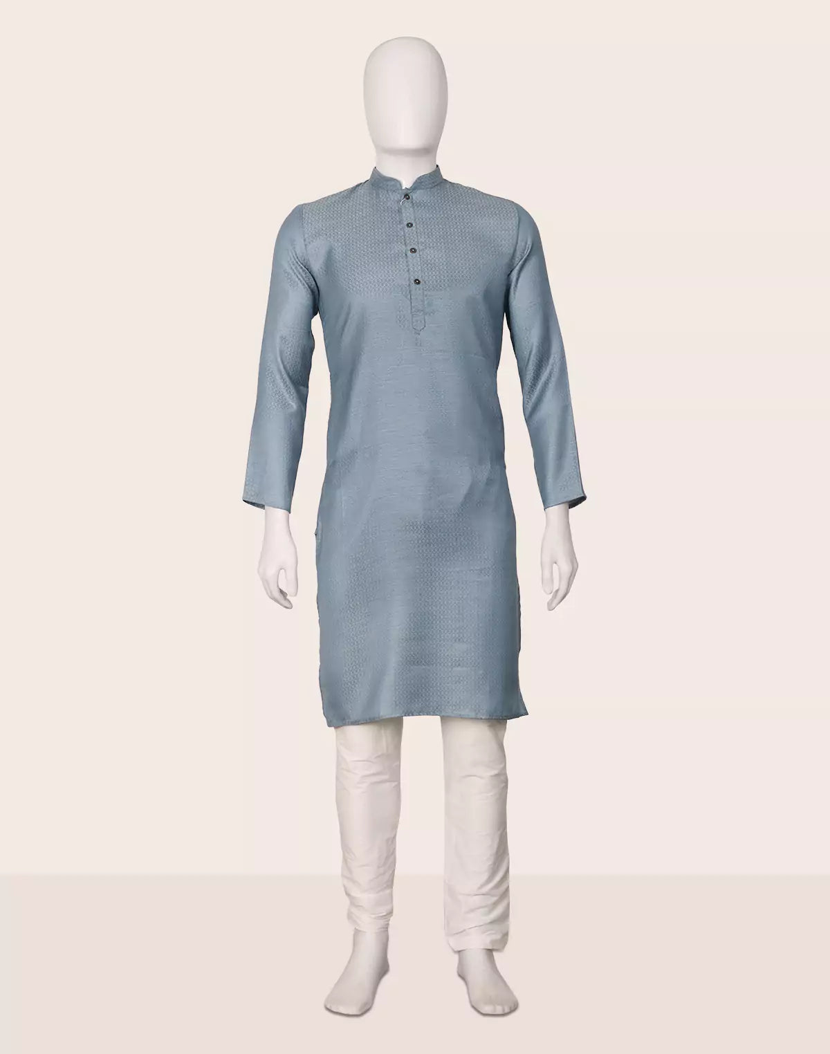 Image of Grey Self Design Men's Cotton Kurta with Pyjama Set