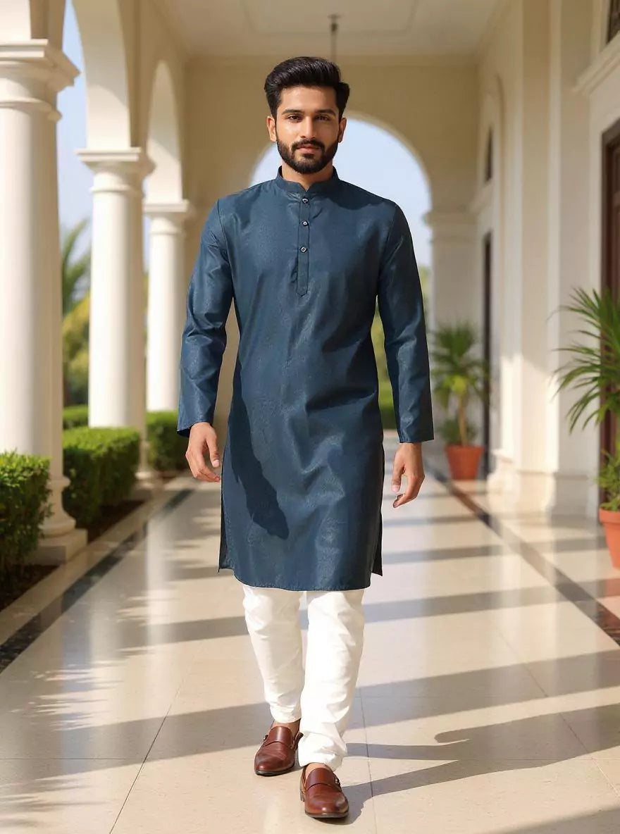 Image of Cotton Self Design Men's Kurta and Pyjamas