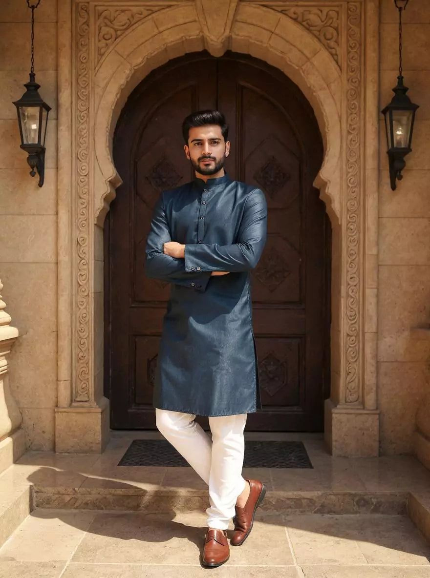 Image of Cotton Self Design Men's Kurta and Pyjamas