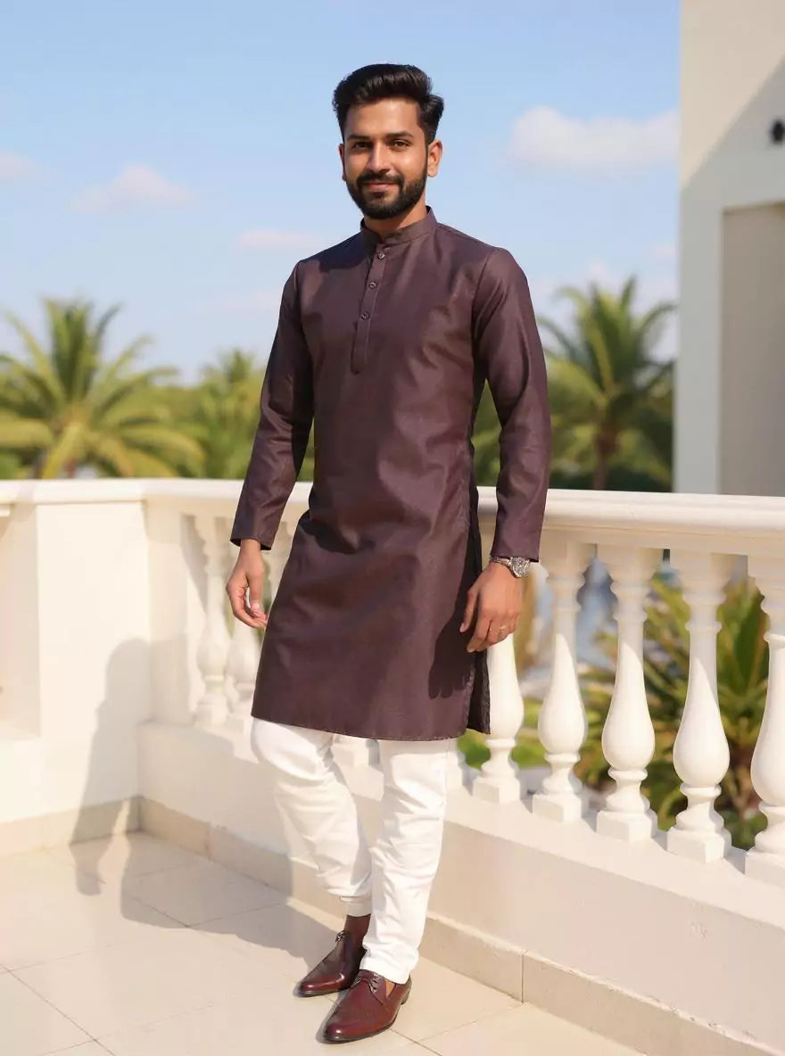 Image of Cotton Self Design Men's Kurta and Pyjamas