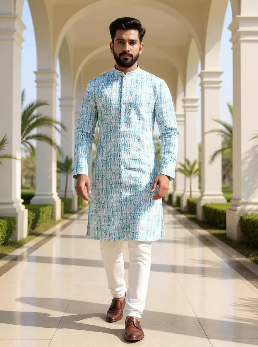 Floral Printed Cotton Kurta with Pyjama Set