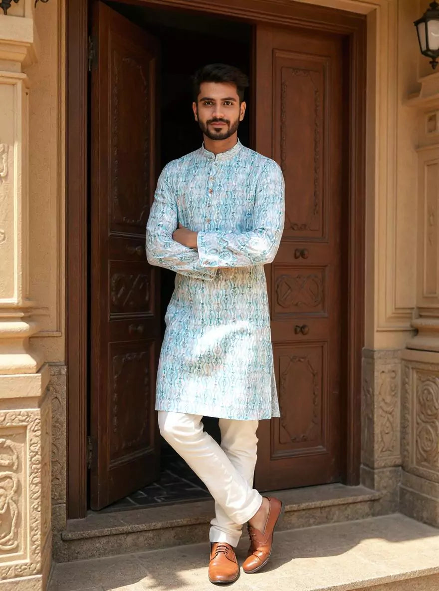 Floral Printed Cotton Kurta with Pyjama Set