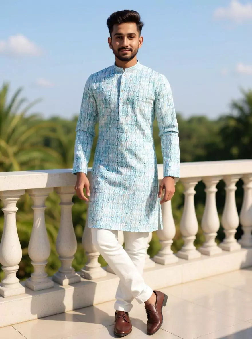 Floral Printed Cotton Kurta with Pyjama Set