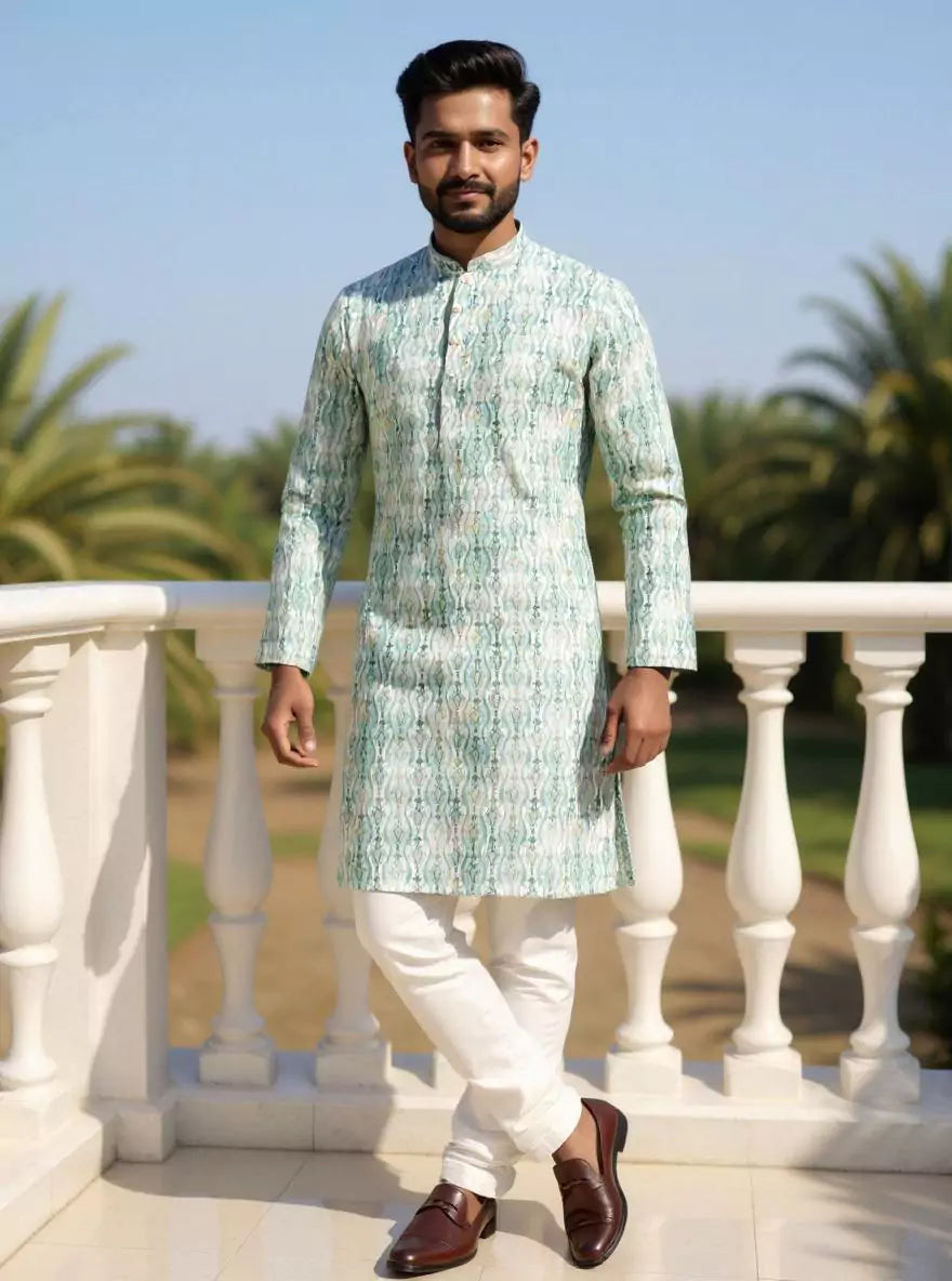 Floral Printed Cotton Kurta with Pyjama Set