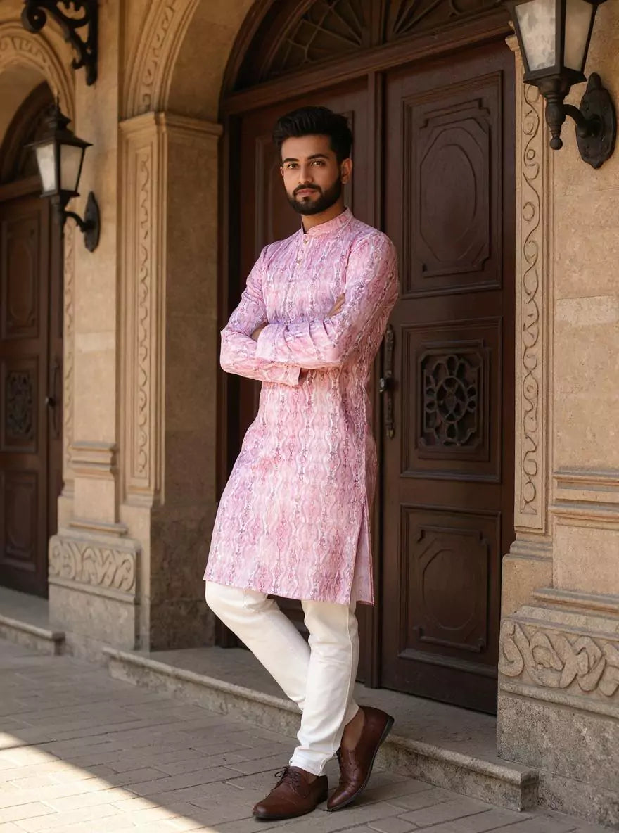 Floral Printed Cotton Kurta with Pyjama Set