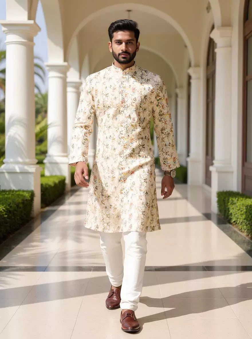 Image of Digital Floral Printed Glaxo Cotton Kurta and Pyjama Set