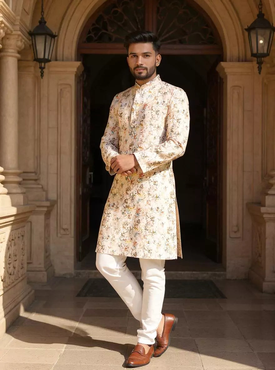 Image of Digital Floral Printed Glaxo Cotton Kurta and Pyjama Set