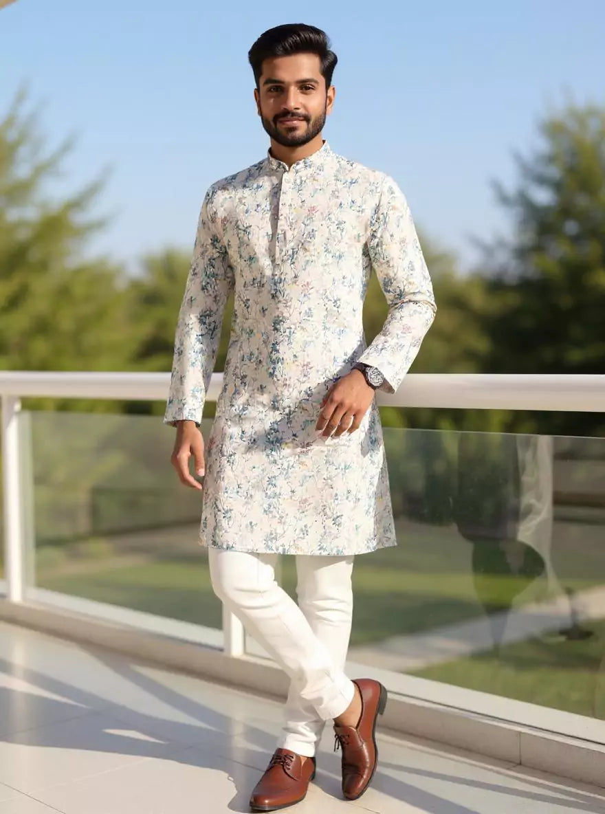 Image of Digital Floral Printed Glaxo Cotton Kurta and Pyjama Set