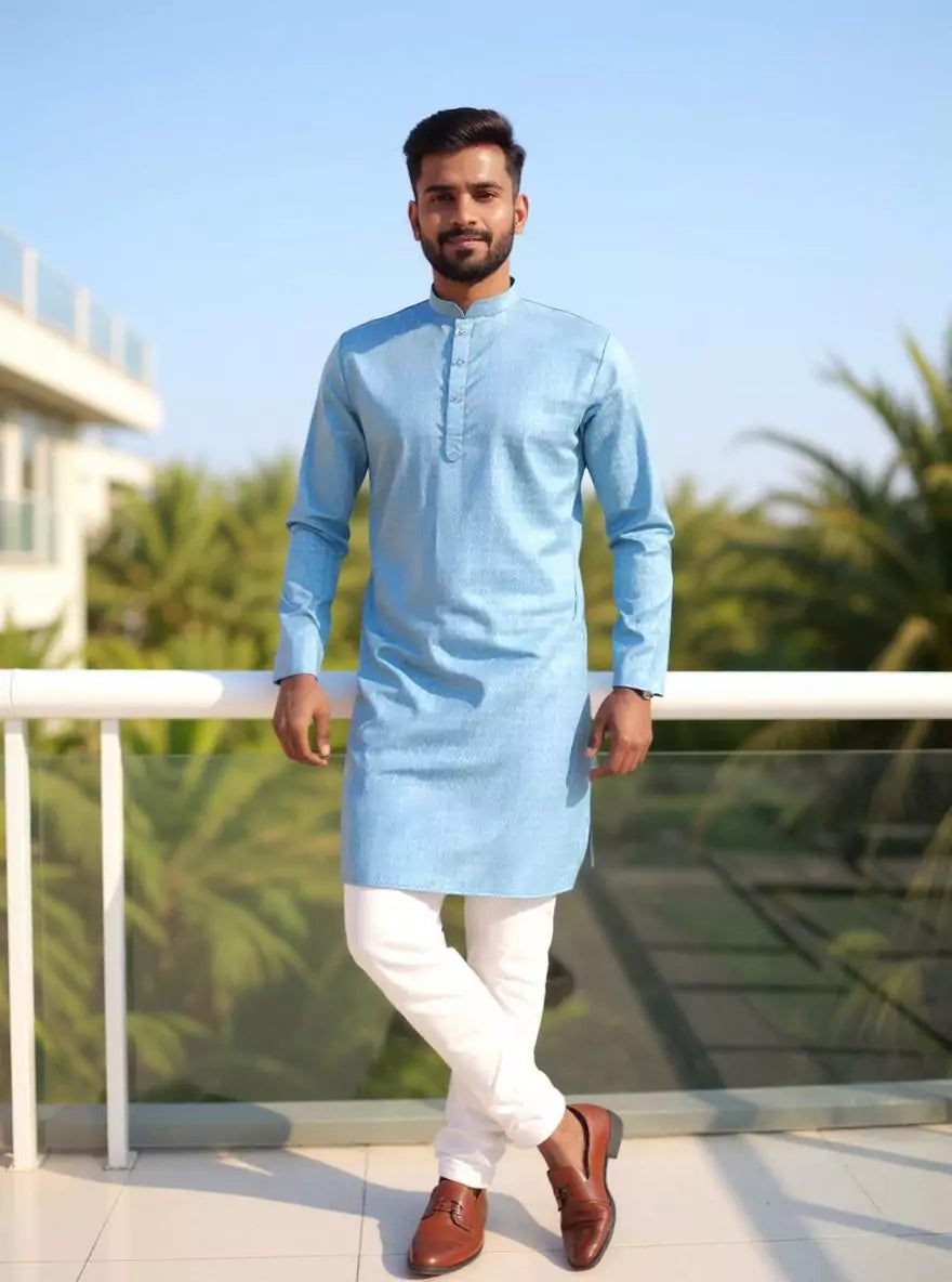 Image of Men's Self Weaving Design Cotton Kurta Pajama Set