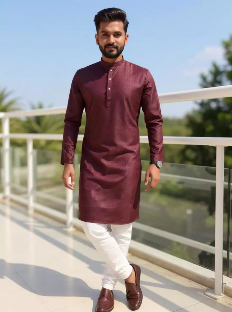 Image of Men's Self Weaving Design Cotton Kurta Pajama Set