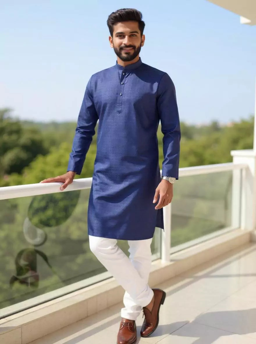 Image of Men's Self Weaving Design Cotton Kurta Pajama Set