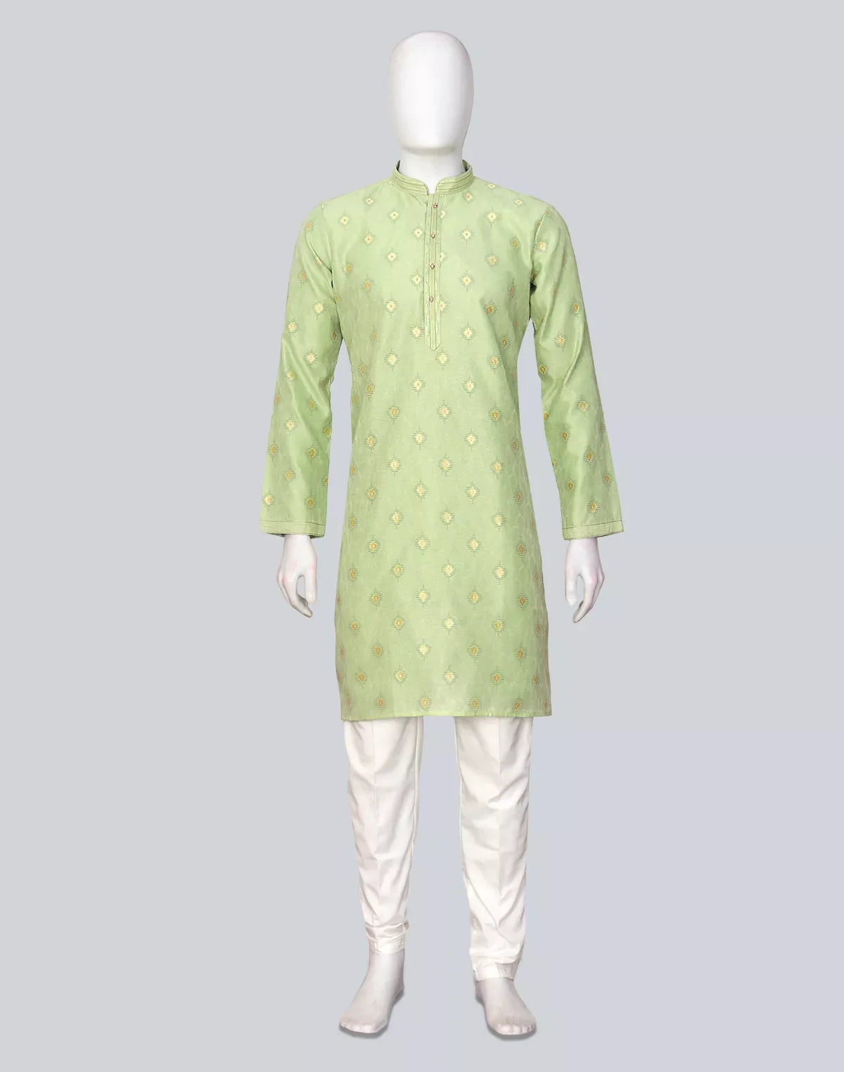 Image of Floral Motifs Pista Coloured Cotton Kurta Pyjamas