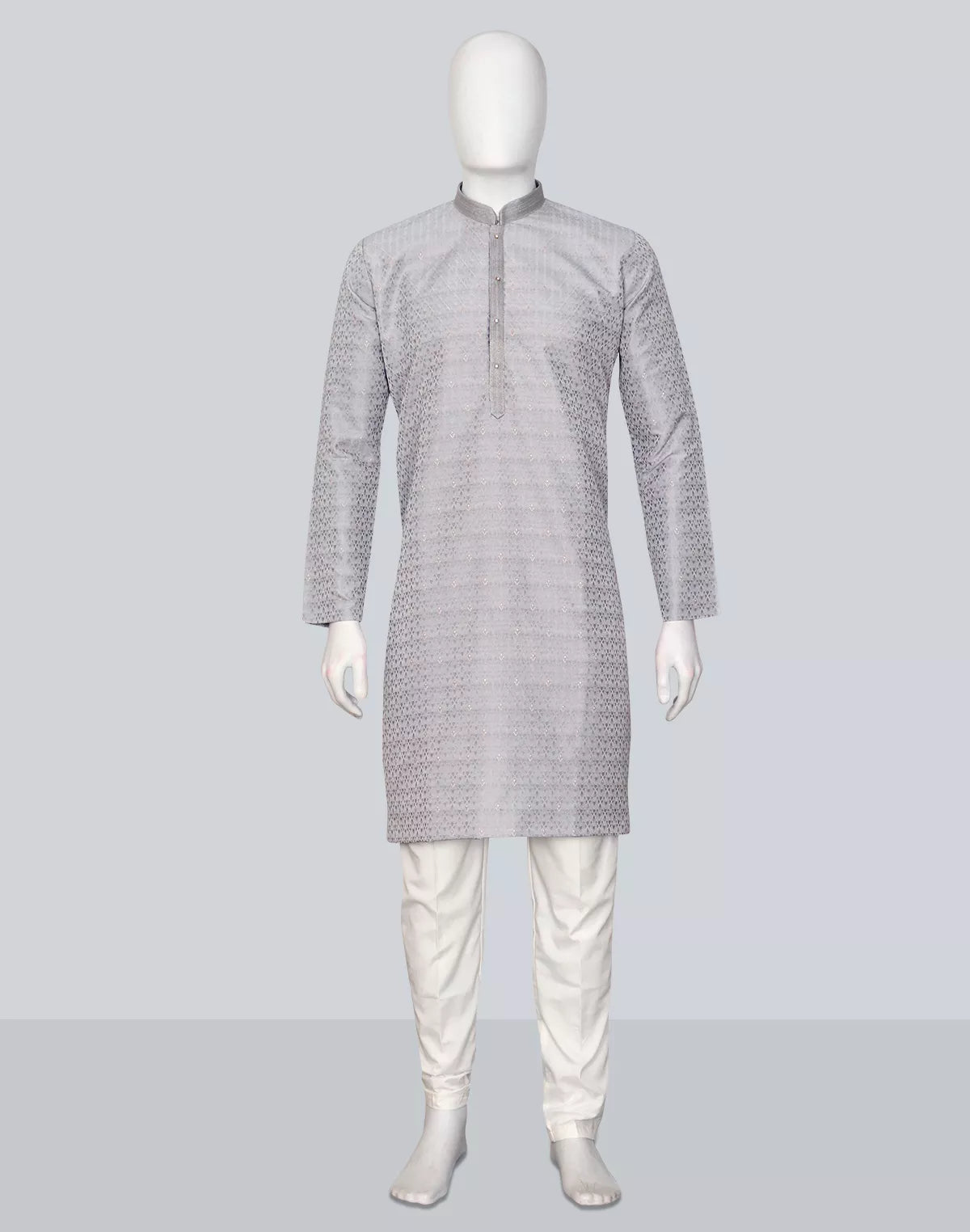 Grey Self Design Jacquard Party Wear Kurta Pyjama Set