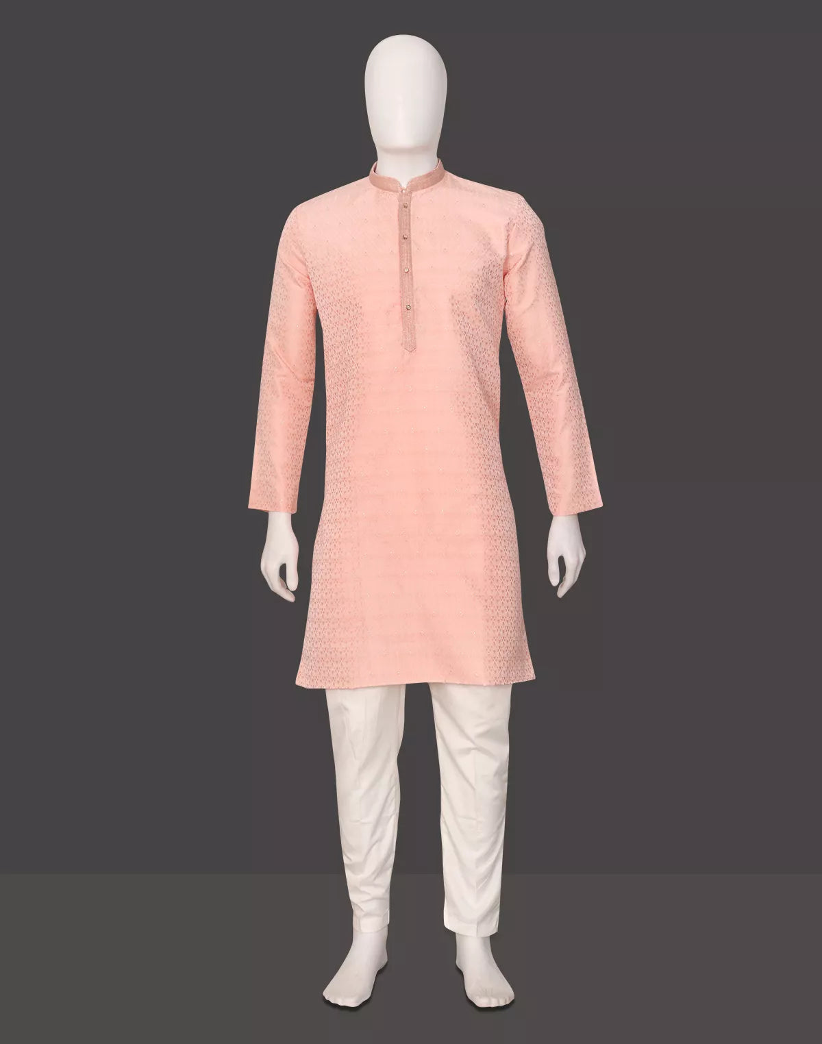 Image of Peach Self Design Jacquard Party Wear Kurta Pyjama Set