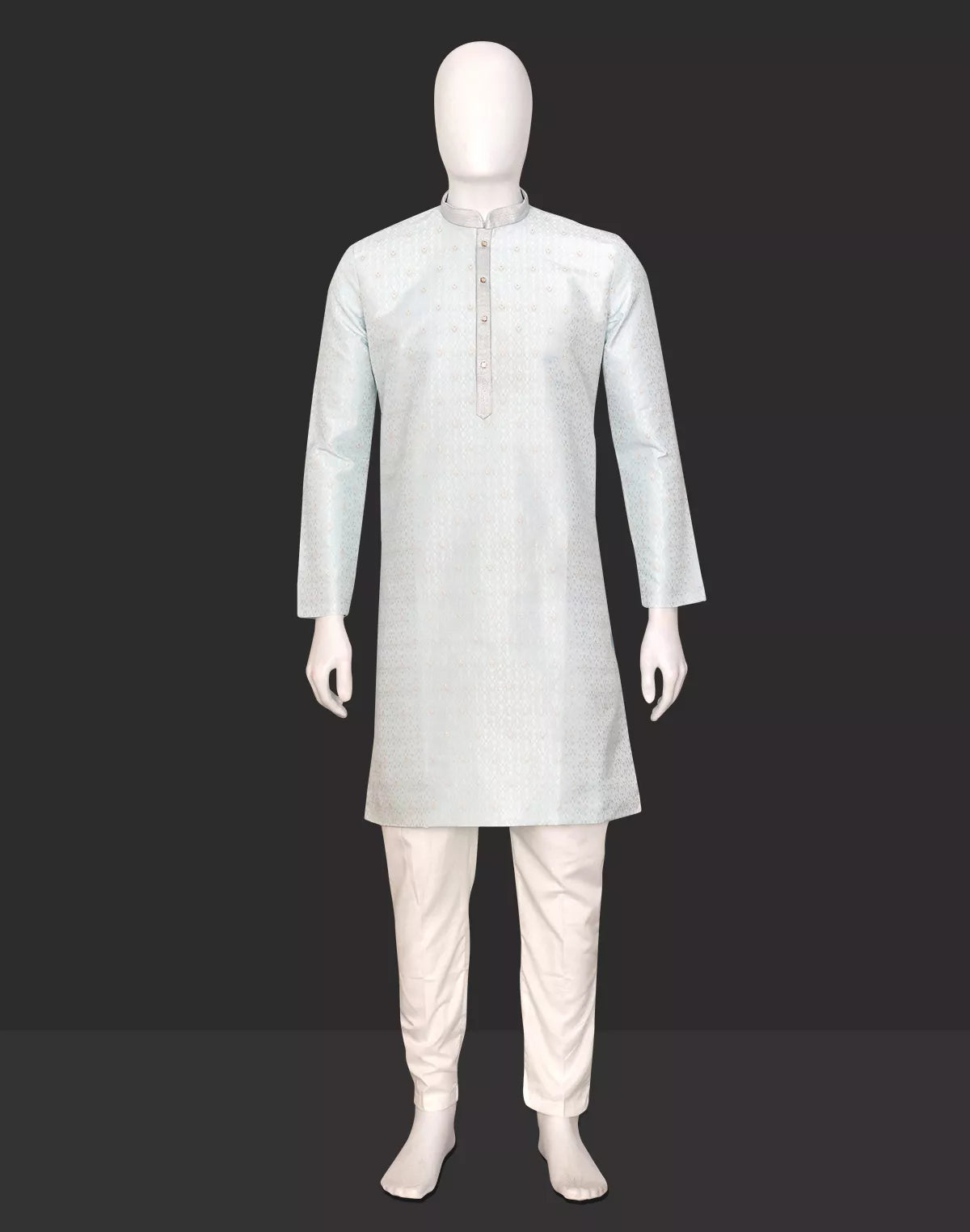 Image of Self Design Jacquard Sky Colour Kurta Pyjama Set