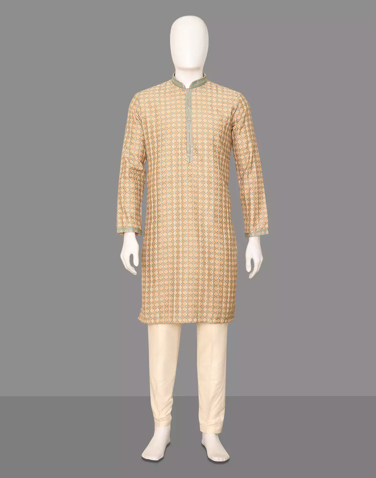 Sea Green Brocade Design Raw Silk Kurta Pyjama Set