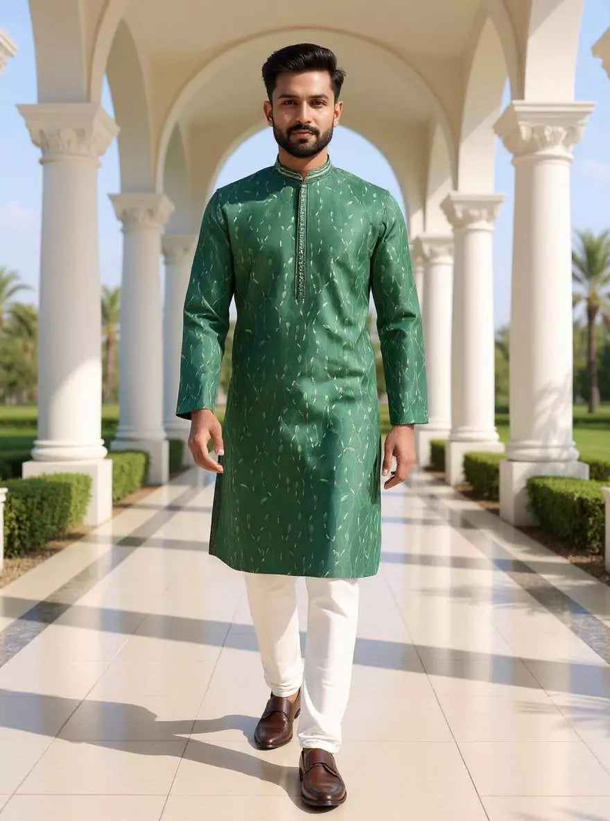 Image of Floral Embroidered Raw Silk Party Wear Kurta Pajama
