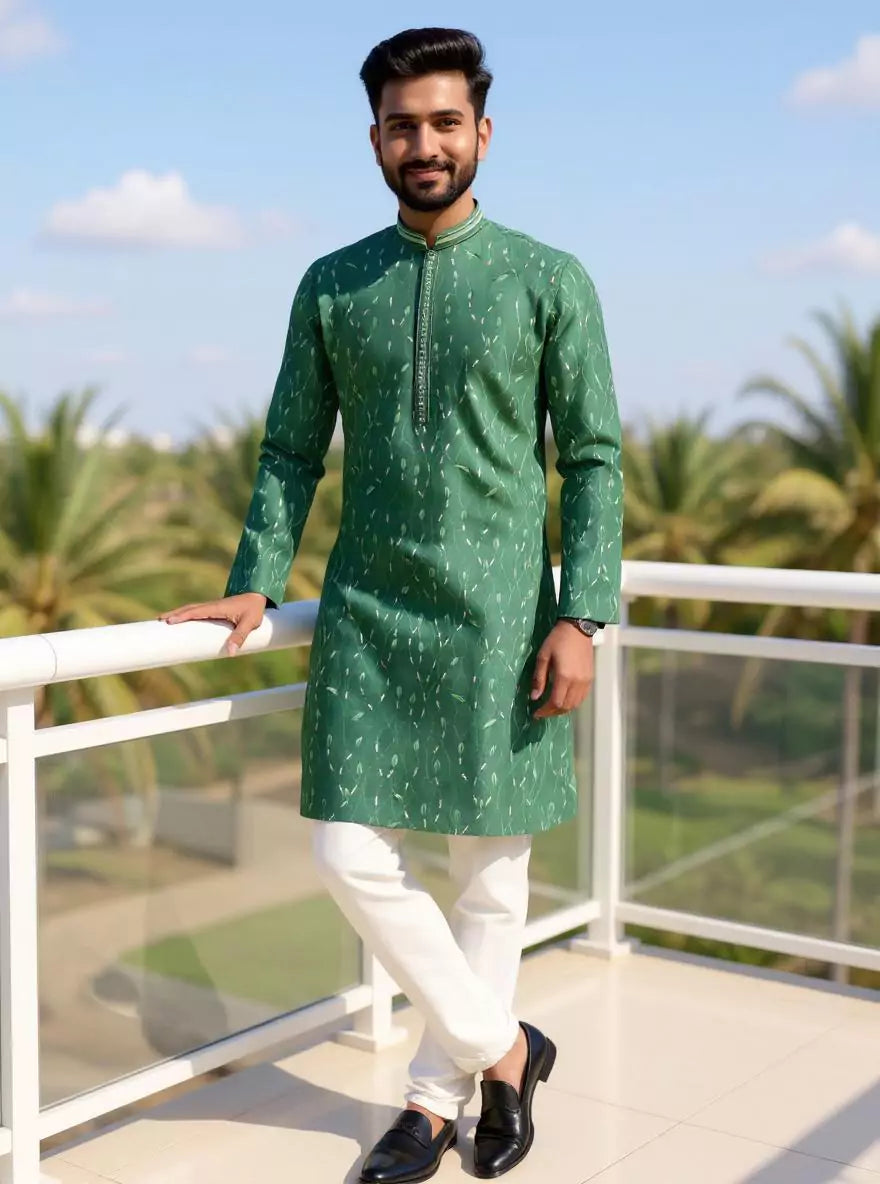 Image of Floral Embroidered Raw Silk Party Wear Kurta Pajama