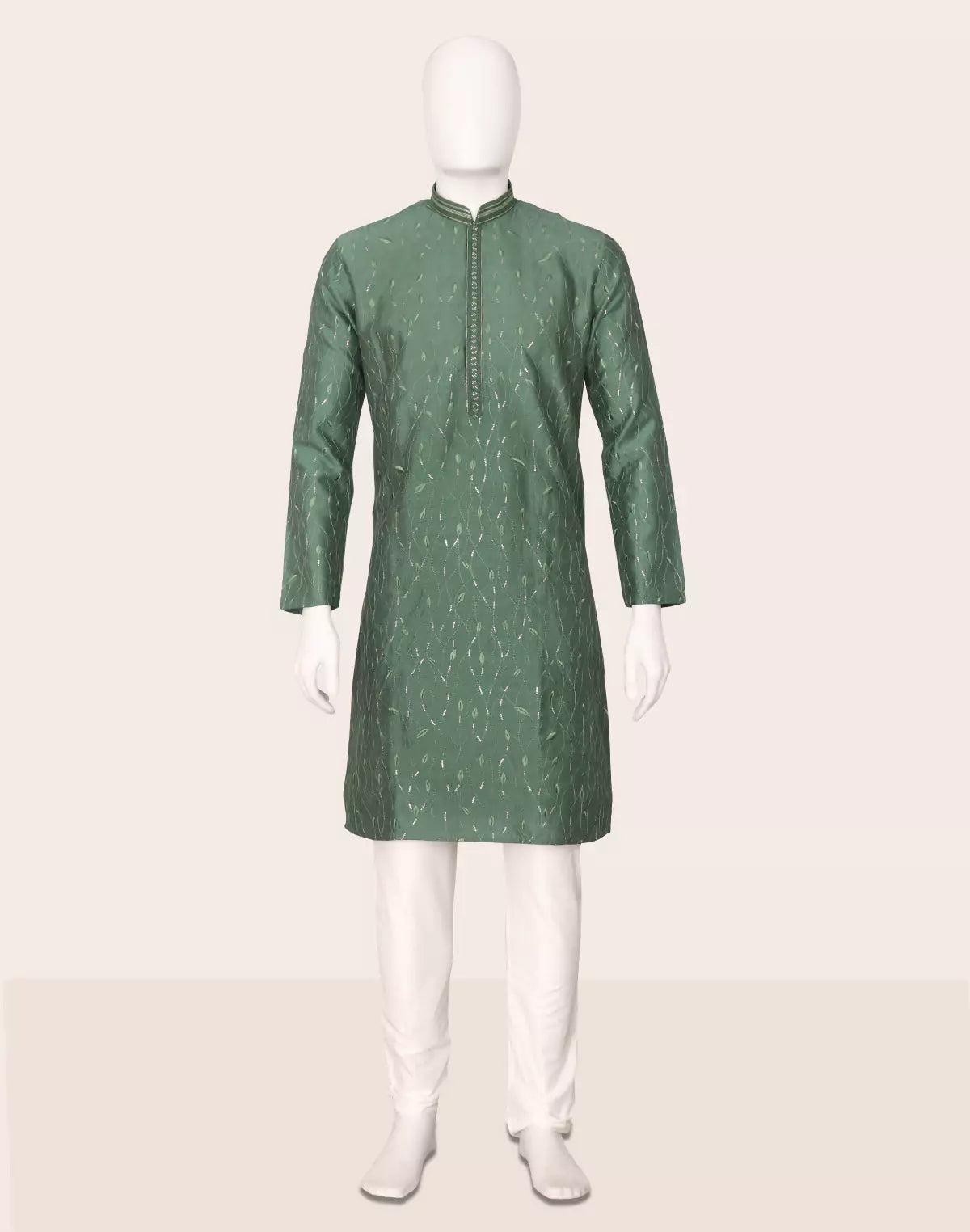 Image of Floral Embroidered Raw Silk Party Wear Kurta Pajama
