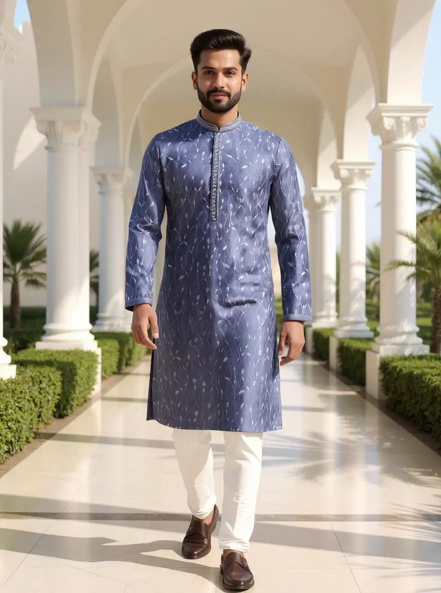 Image of Floral Embroidered Raw Silk Party Wear Kurta Pajama