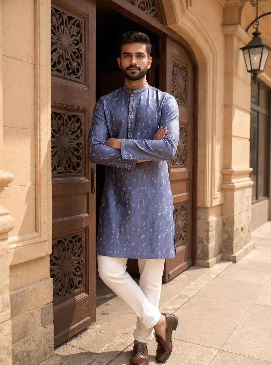 Image of Floral Embroidered Raw Silk Party Wear Kurta Pajama