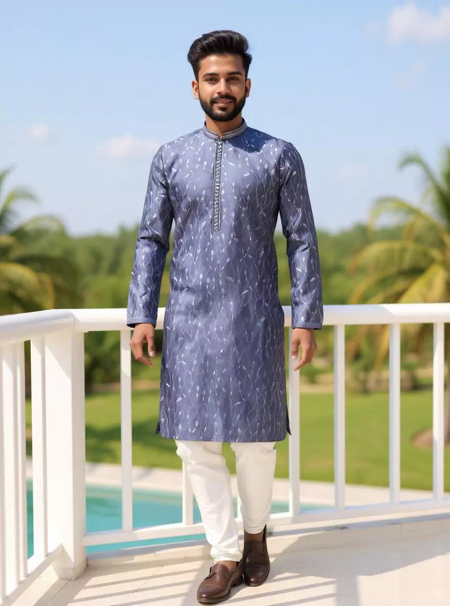 Image of Floral Embroidered Raw Silk Party Wear Kurta Pajama