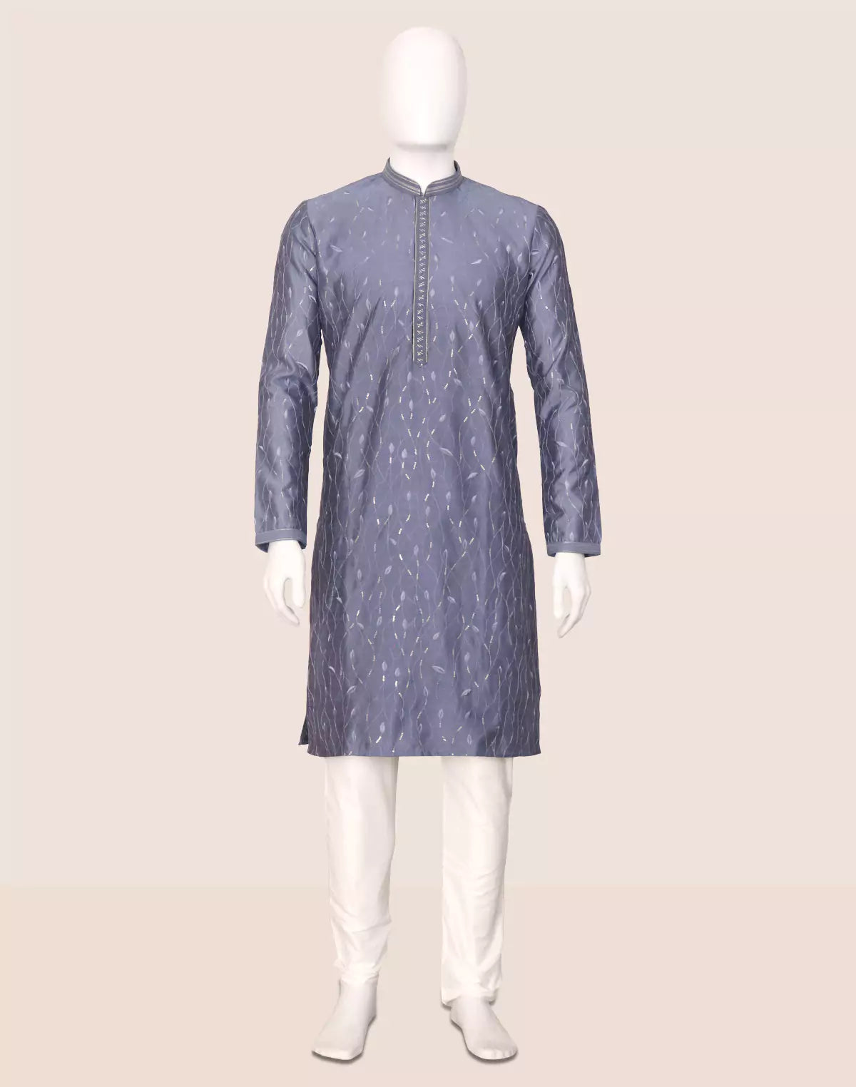 Image of Floral Embroidered Raw Silk Party Wear Kurta Pajama