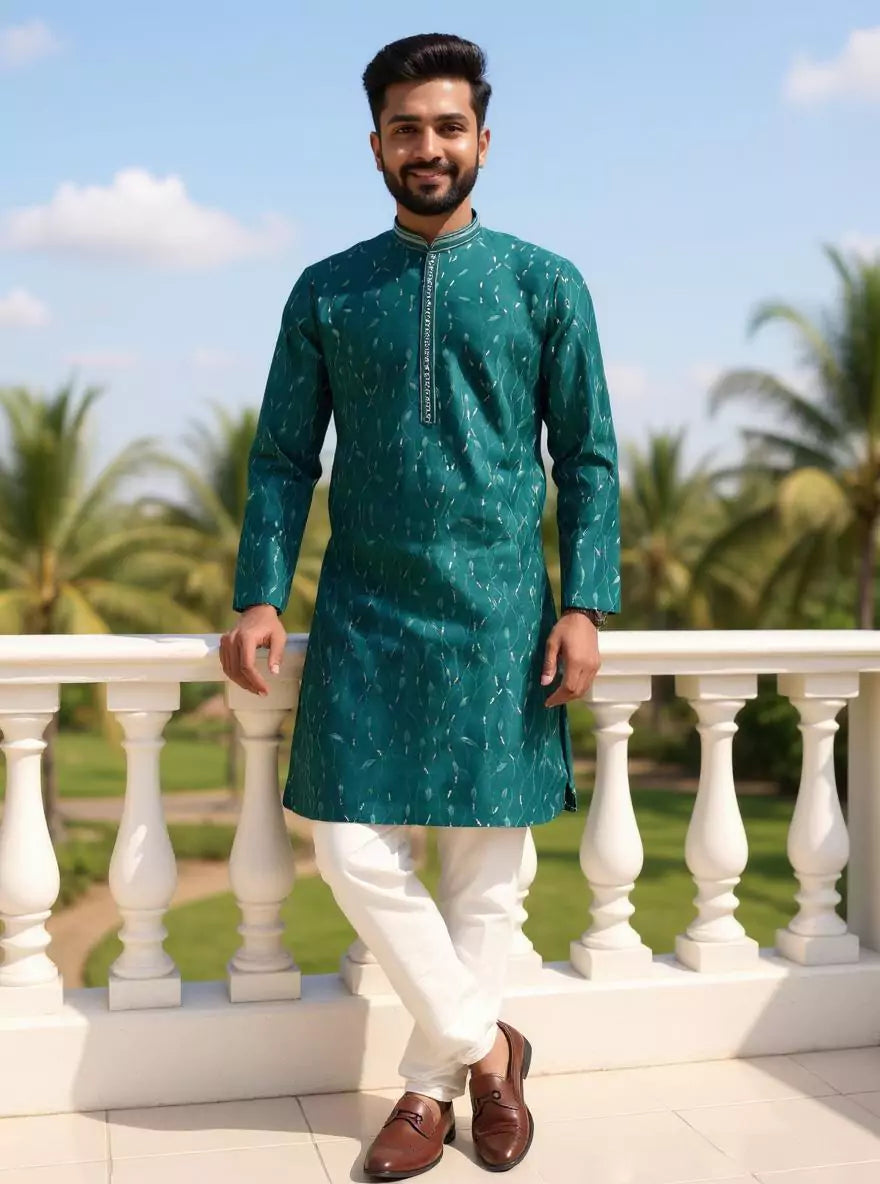 Image of Floral Embroidered Raw Silk Party Wear Kurta Pajama