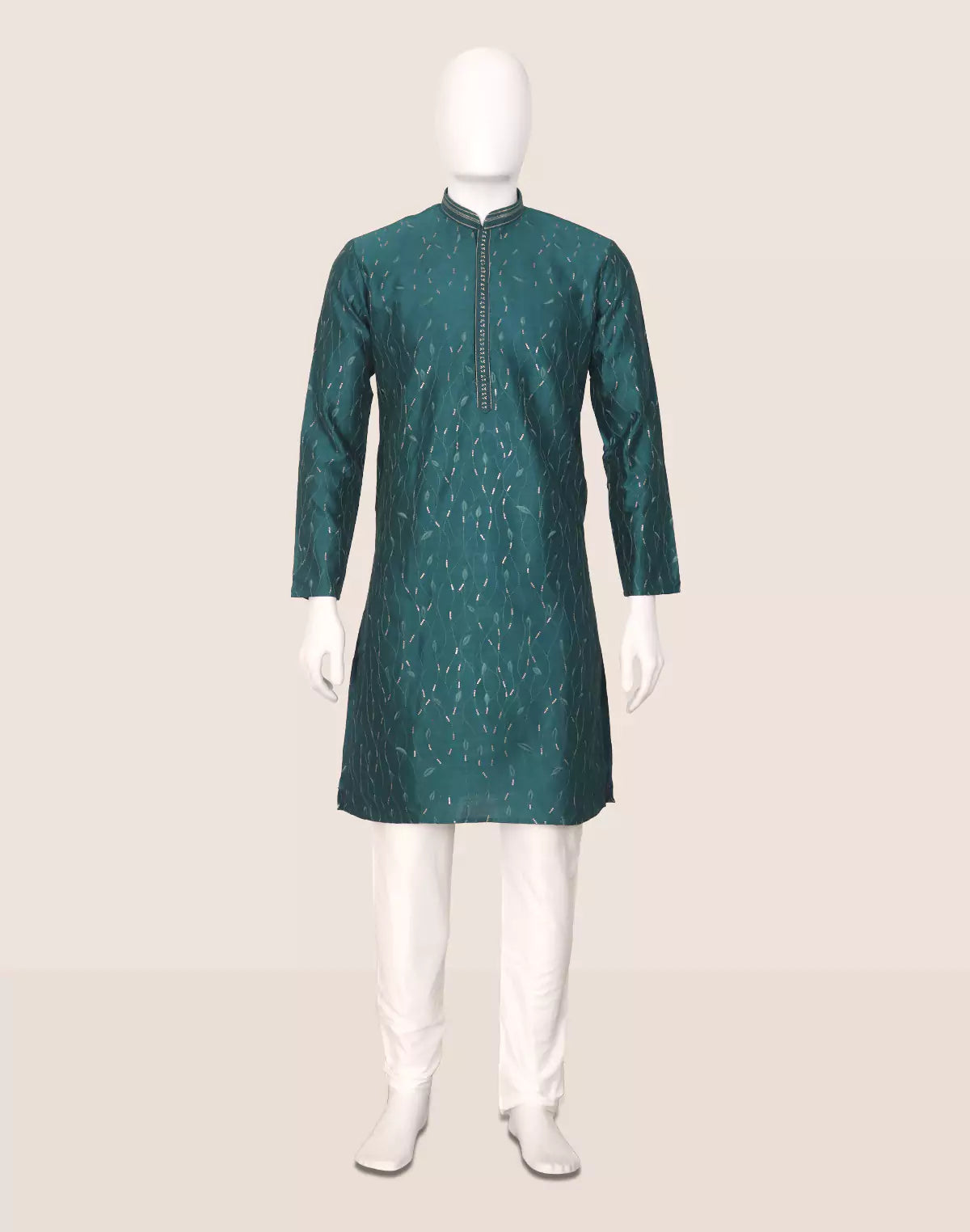 Image of Floral Embroidered Raw Silk Party Wear Kurta Pajama