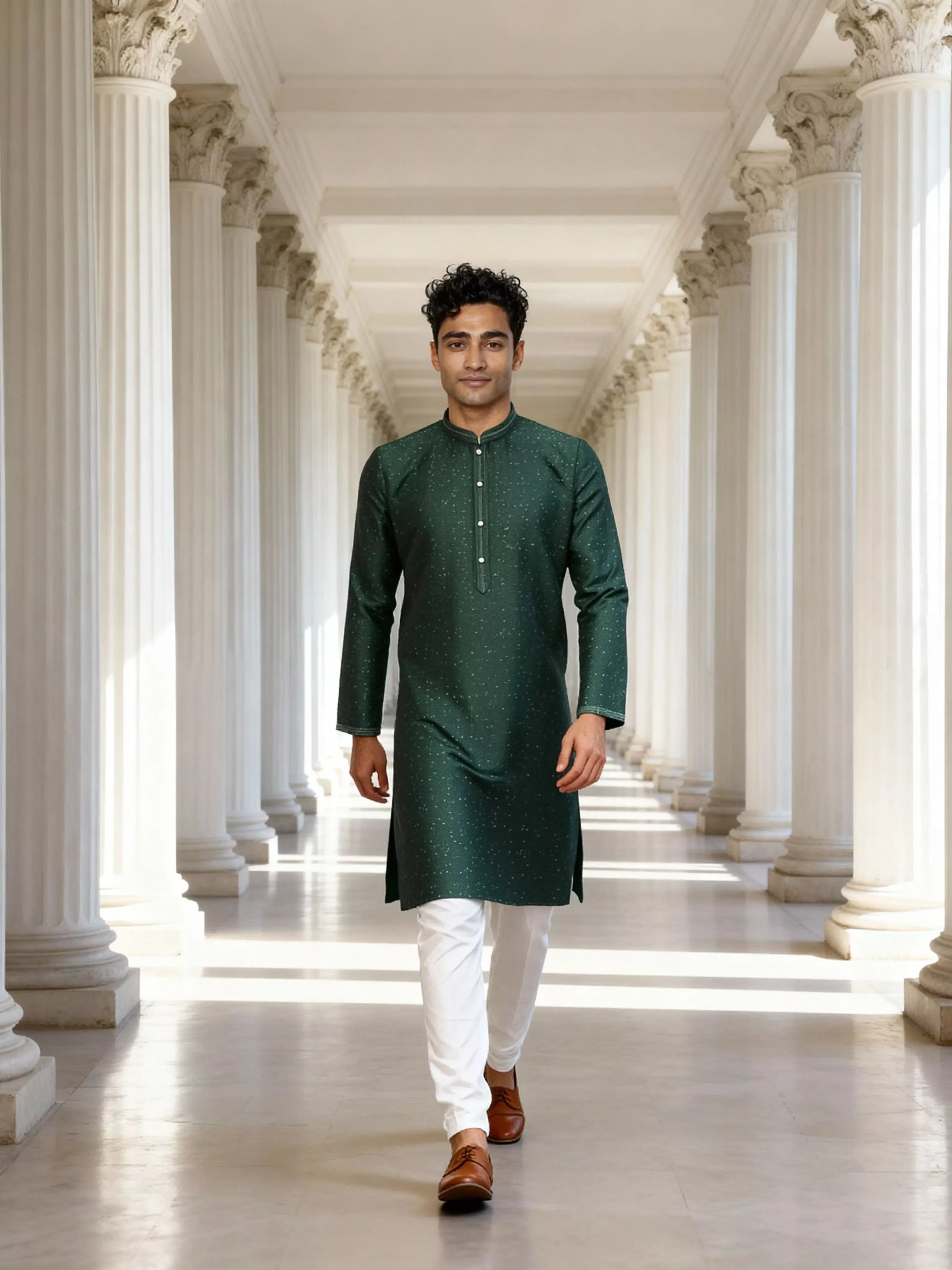 Self Patterned Jacquard Kurta Pyjama Set for Men