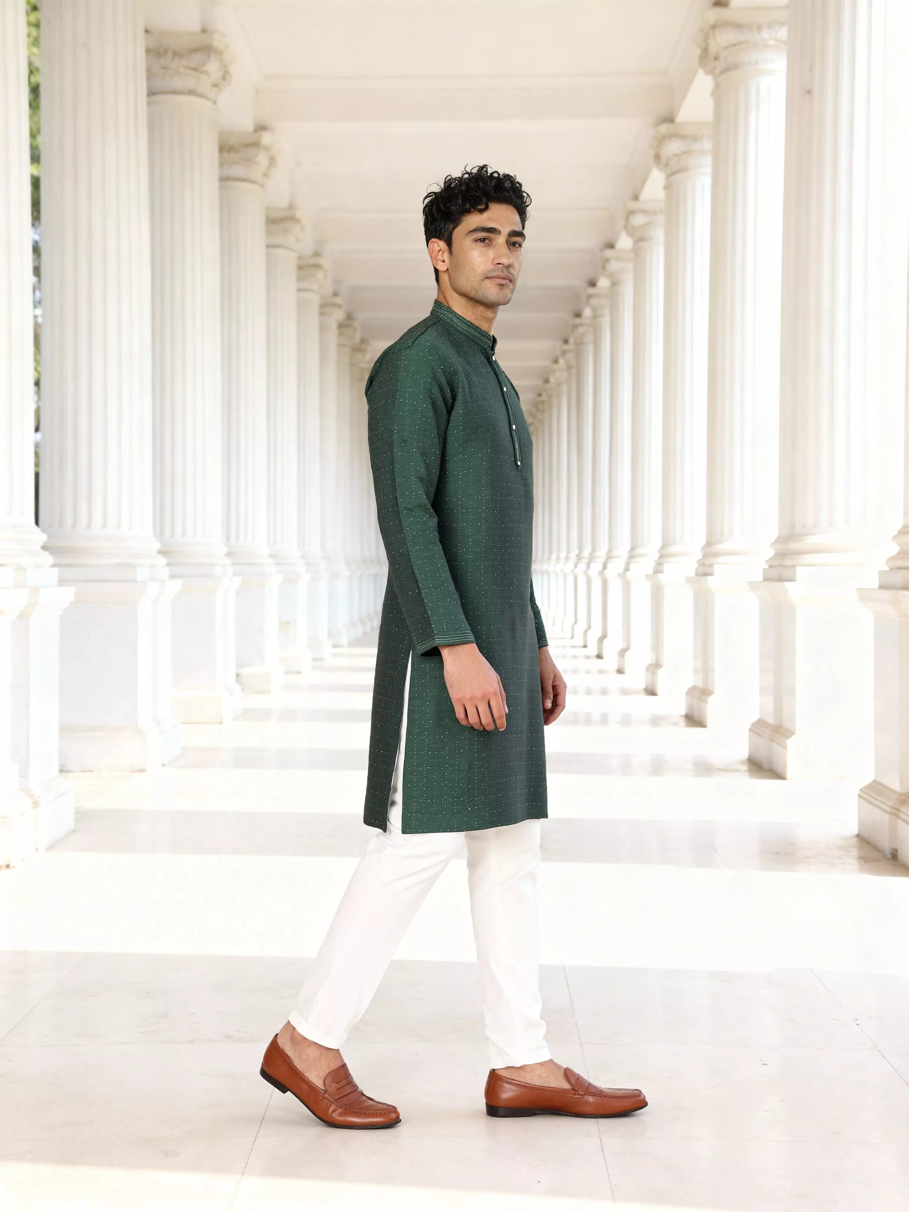 Image of Self Patterned Jacquard Kurta Pyjama Set for Men