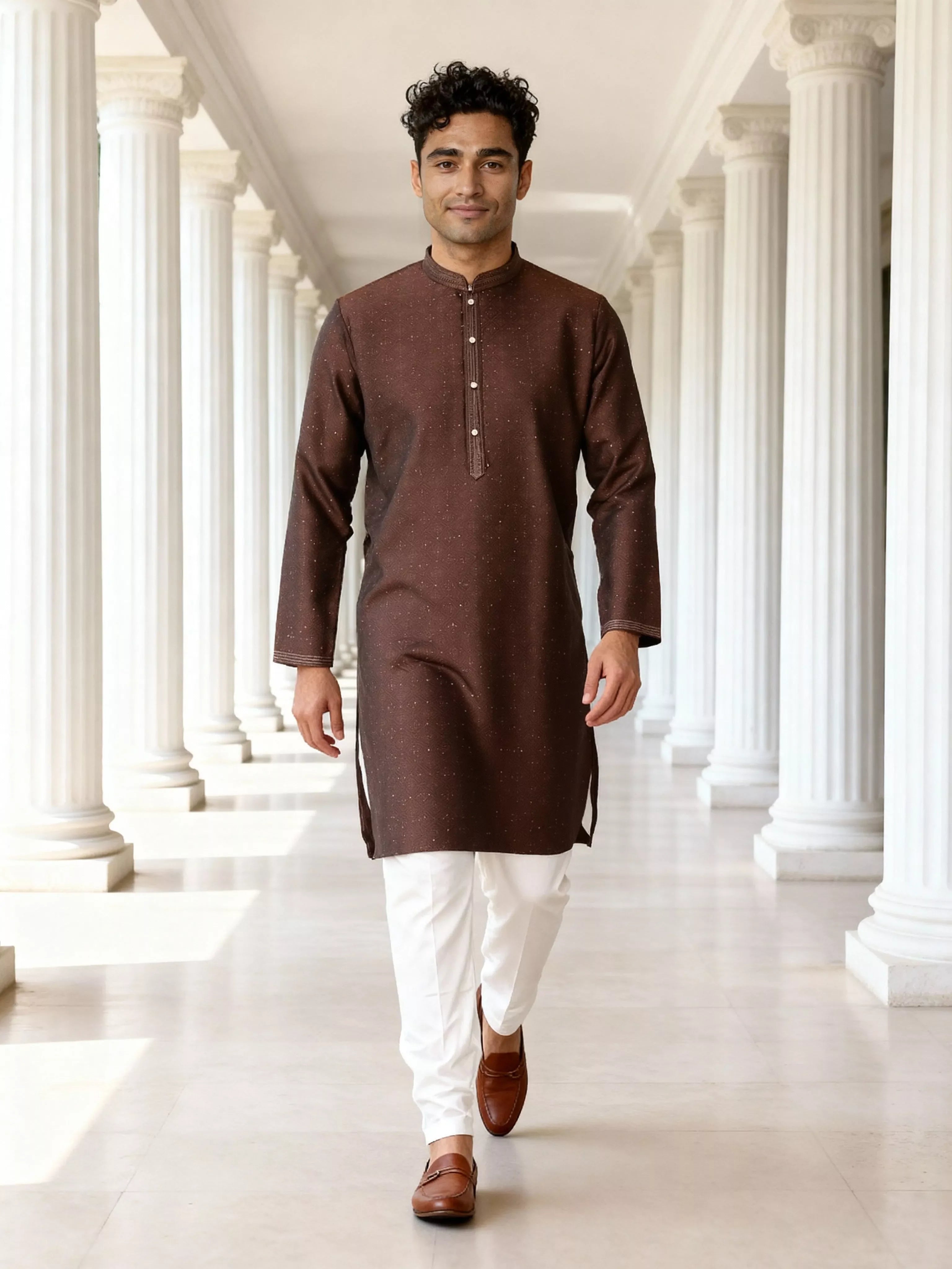 Image of Self Patterned Jacquard Kurta Pyjama Set for Men