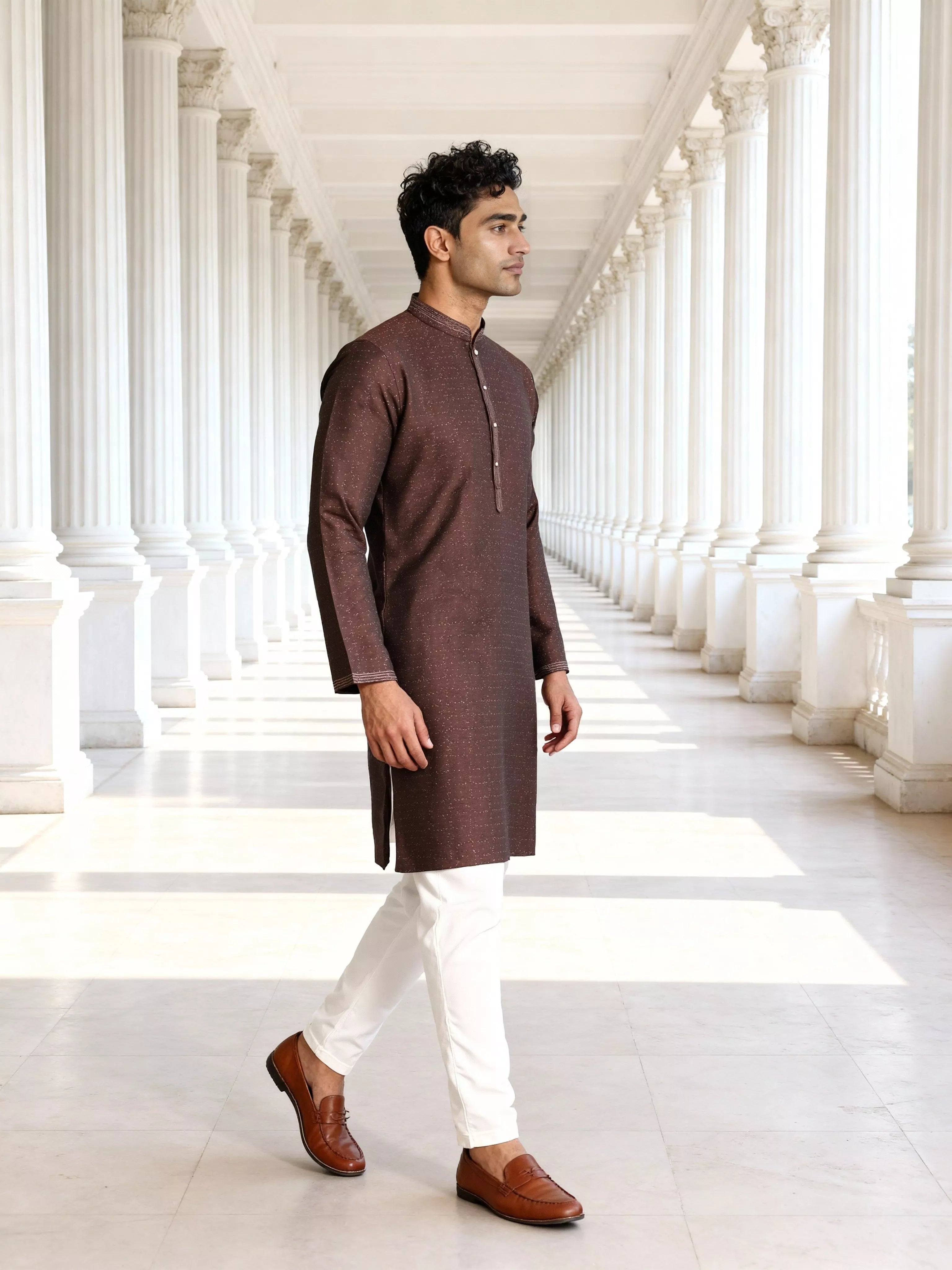 Self Patterned Jacquard Kurta Pyjama Set for Men