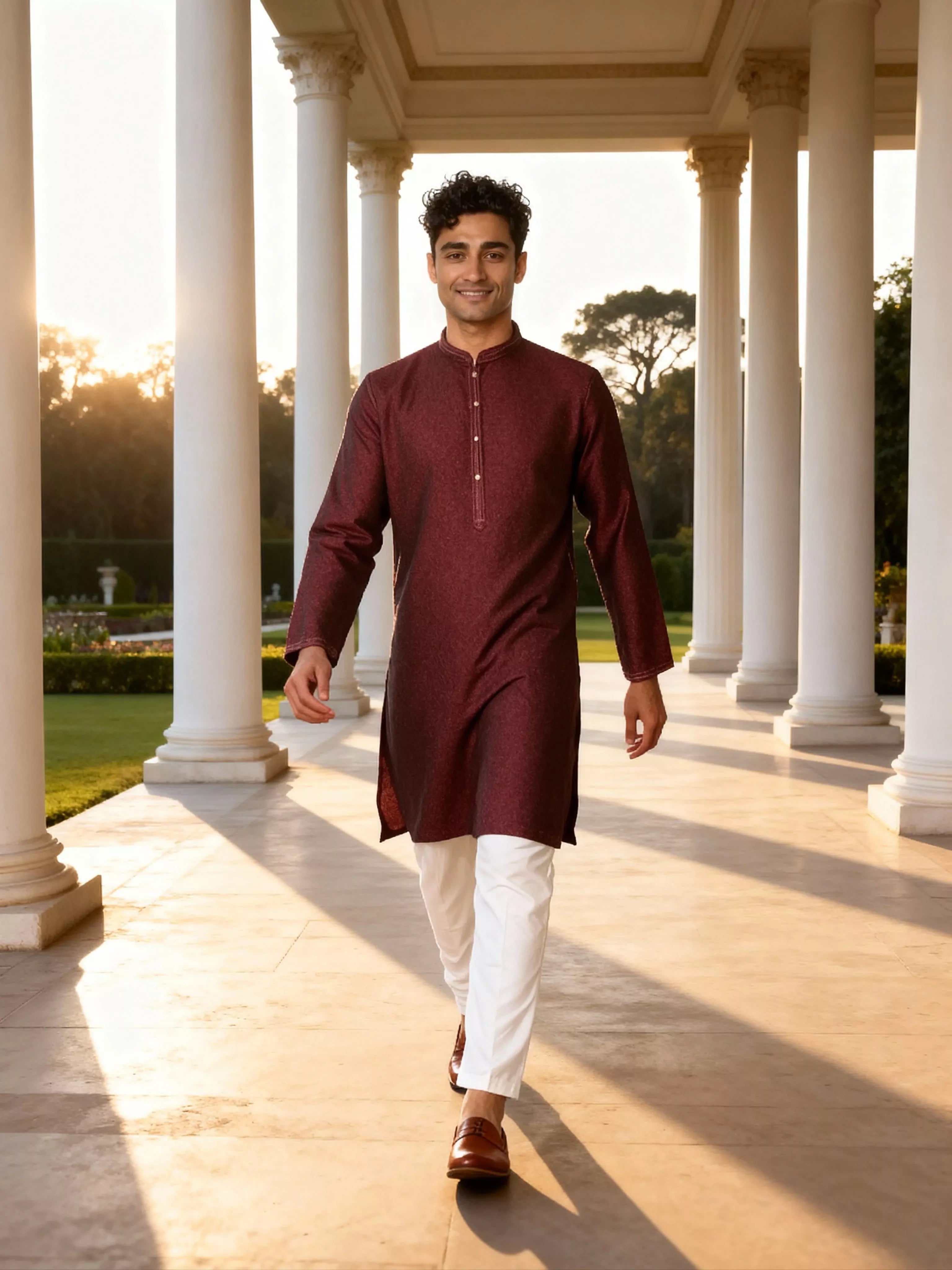 Self Patterned Jacquard Kurta Pyjama Set for Men