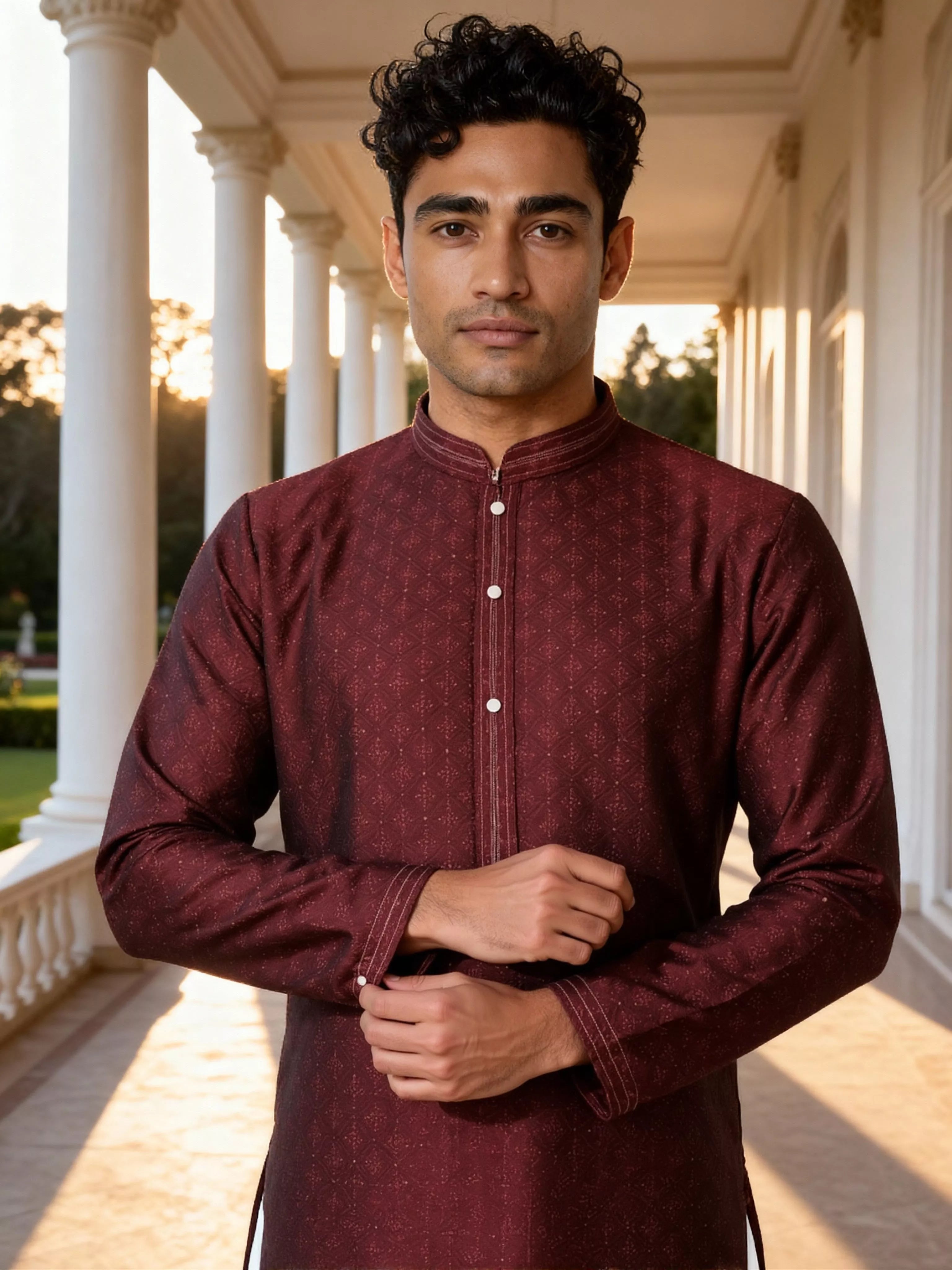 Image of Self Patterned Jacquard Kurta Pyjama Set for Men