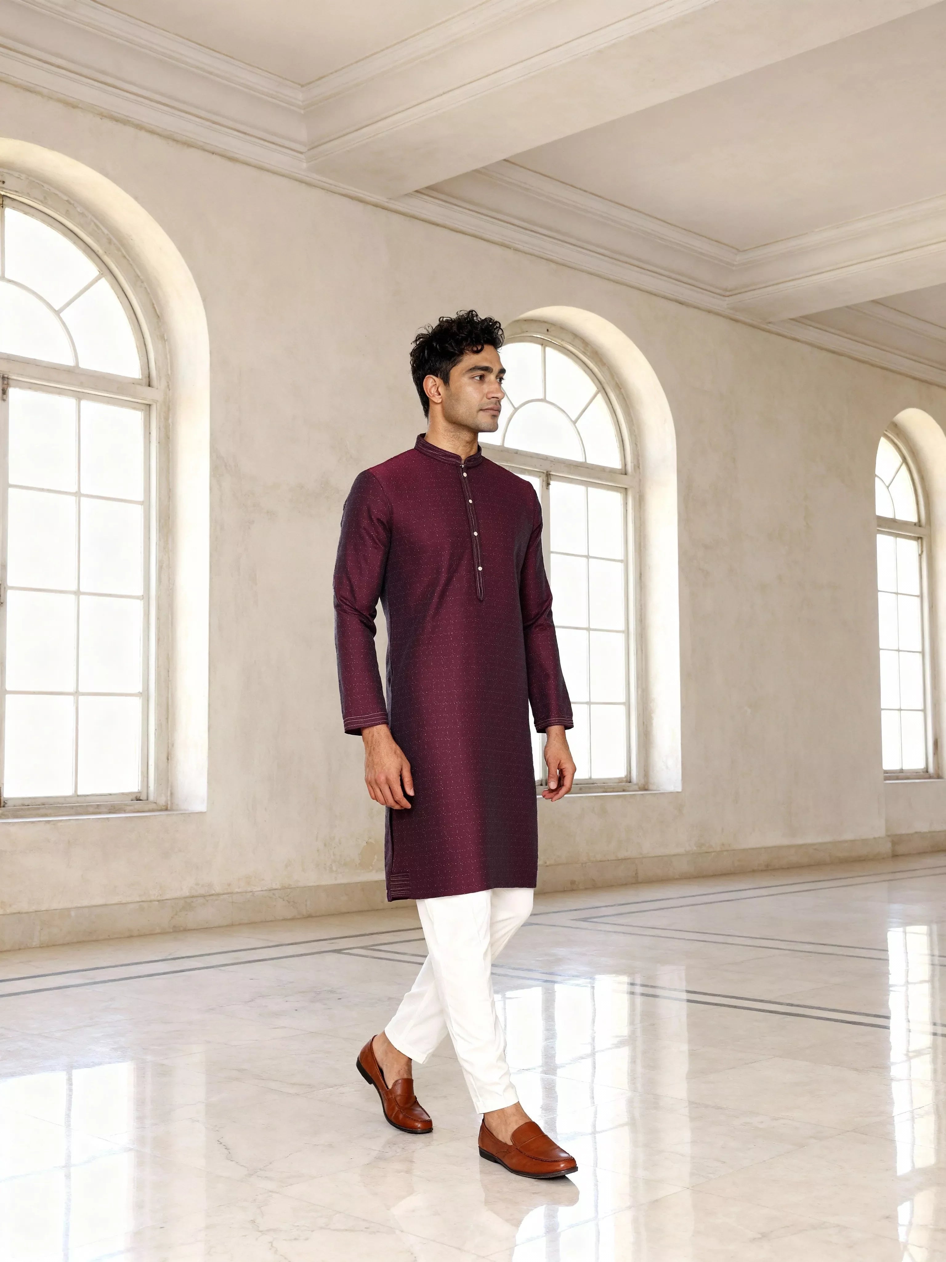 Image of Self Patterned Jacquard Kurta Pyjama Set for Men