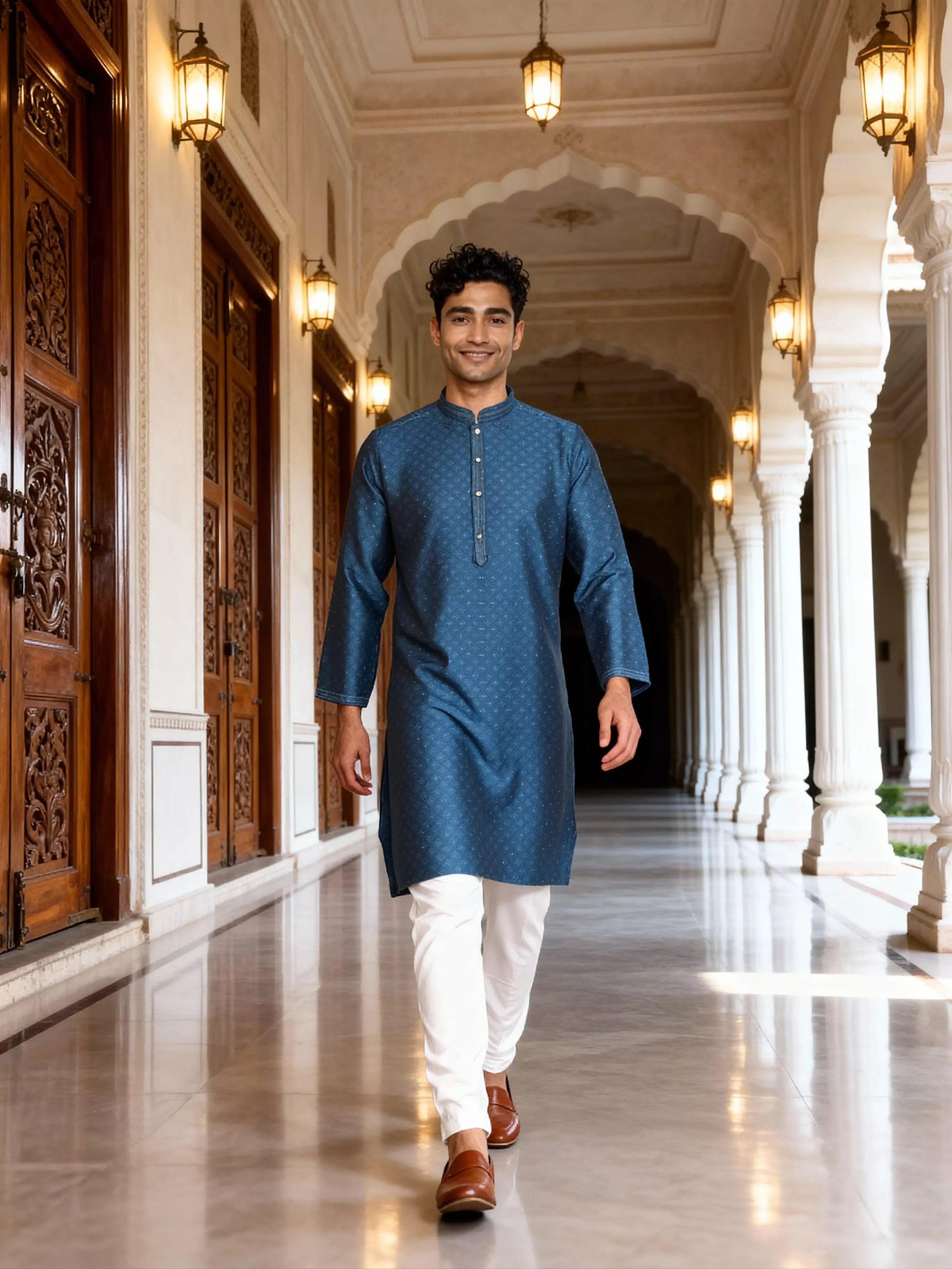 Image of Self Patterned Jacquard Kurta Pyjama Set for Men