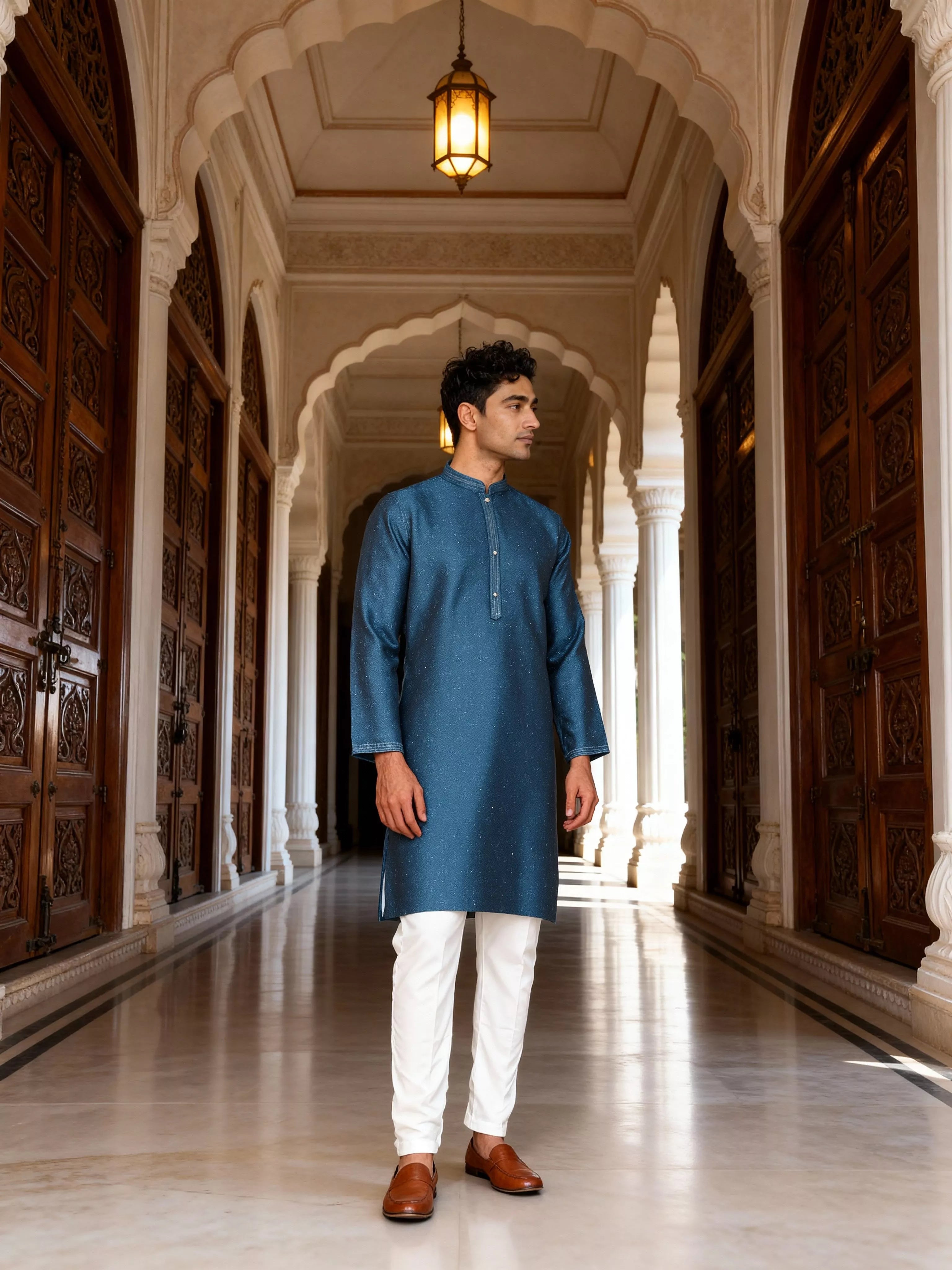 Image of Self Patterned Jacquard Kurta Pyjama Set for Men