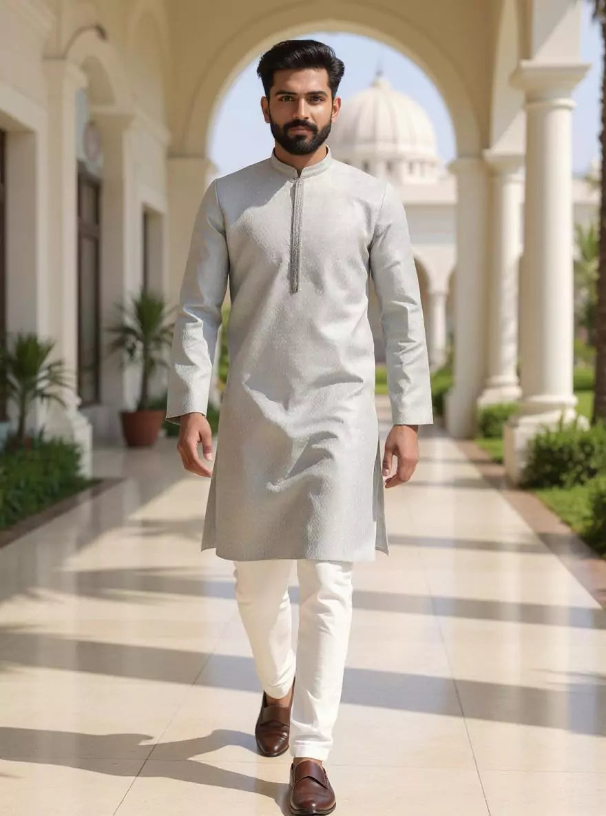 Image of Men Self Design Jacquard Kurta Pyjama Set